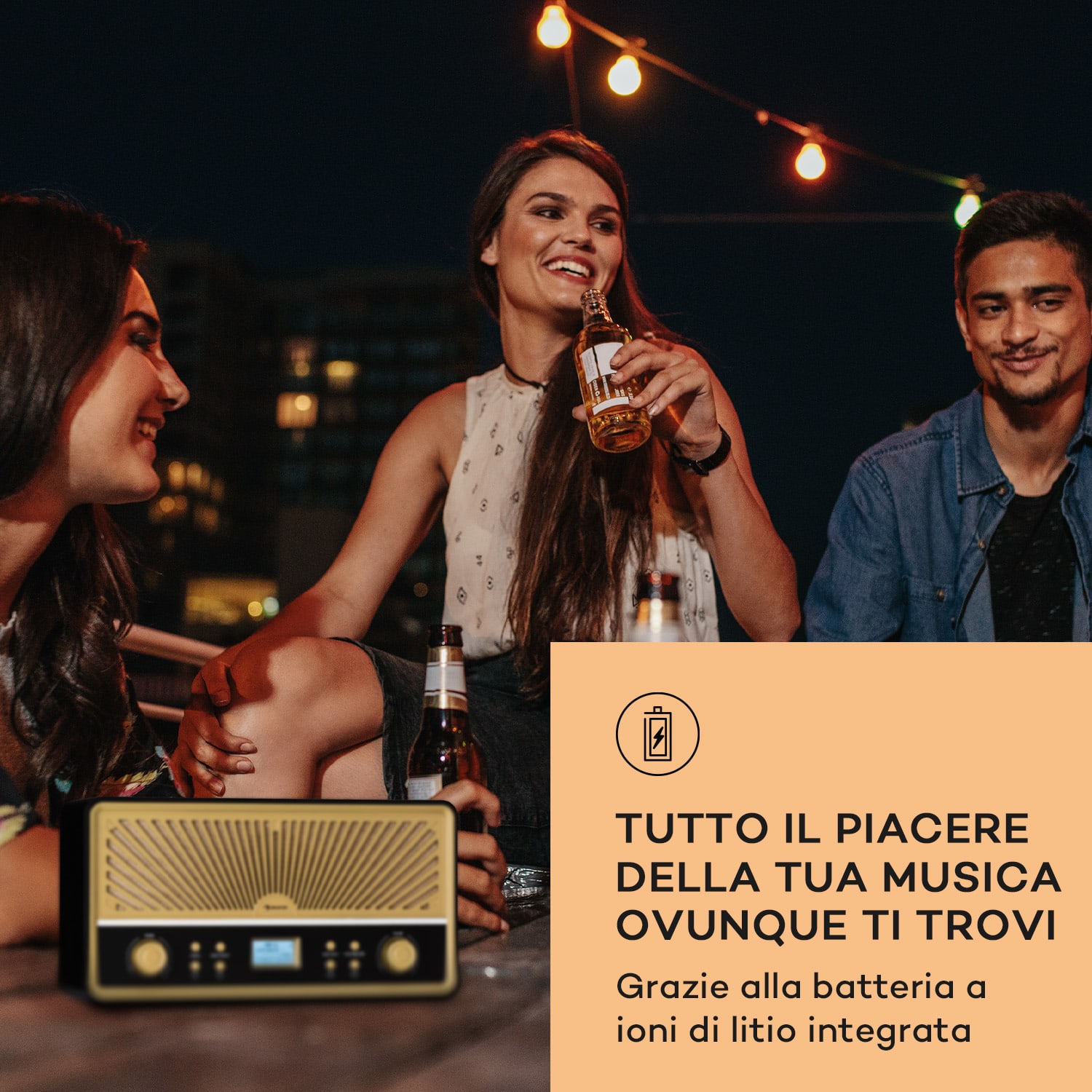 Glastonbury Go - Radio digitale, stereo, batteria agli ioni di litio, BT, DAB/FM, MP3, USB, line-in 