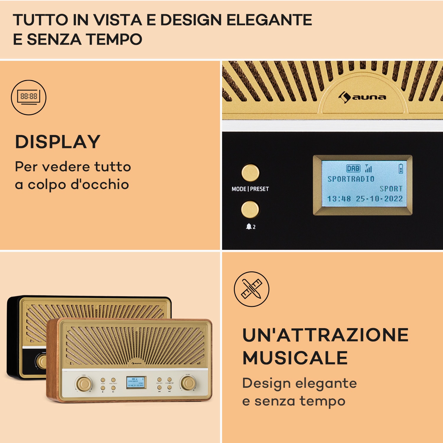 Glastonbury Go - Radio digitale, stereo, batteria agli ioni di litio, BT, DAB/FM, MP3, USB, line-in 