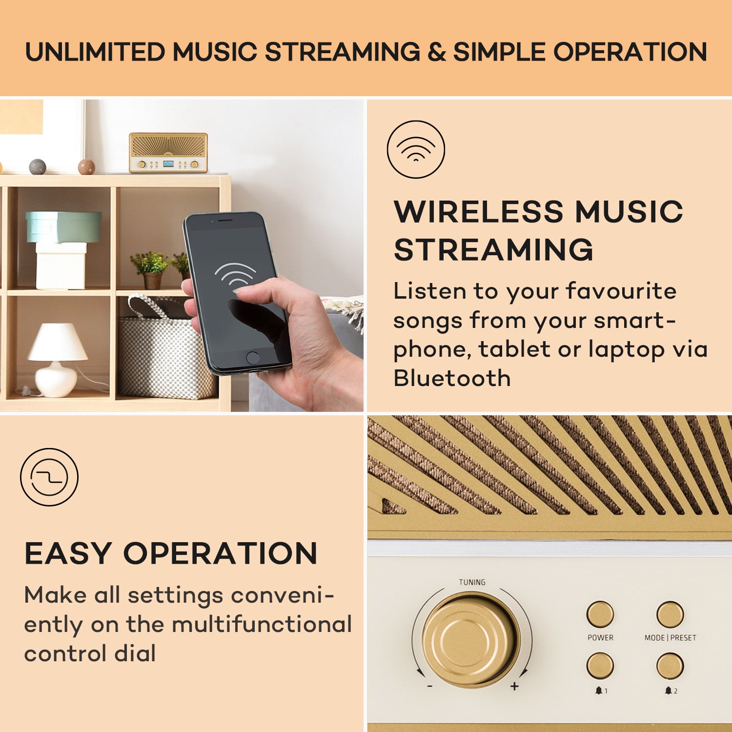 Glastonbury Go, radio cyfrowe stereo, akumulator litowo-jonowy, BT, DAB/FM, MP3, USB, Line-In Drewno Tekowe