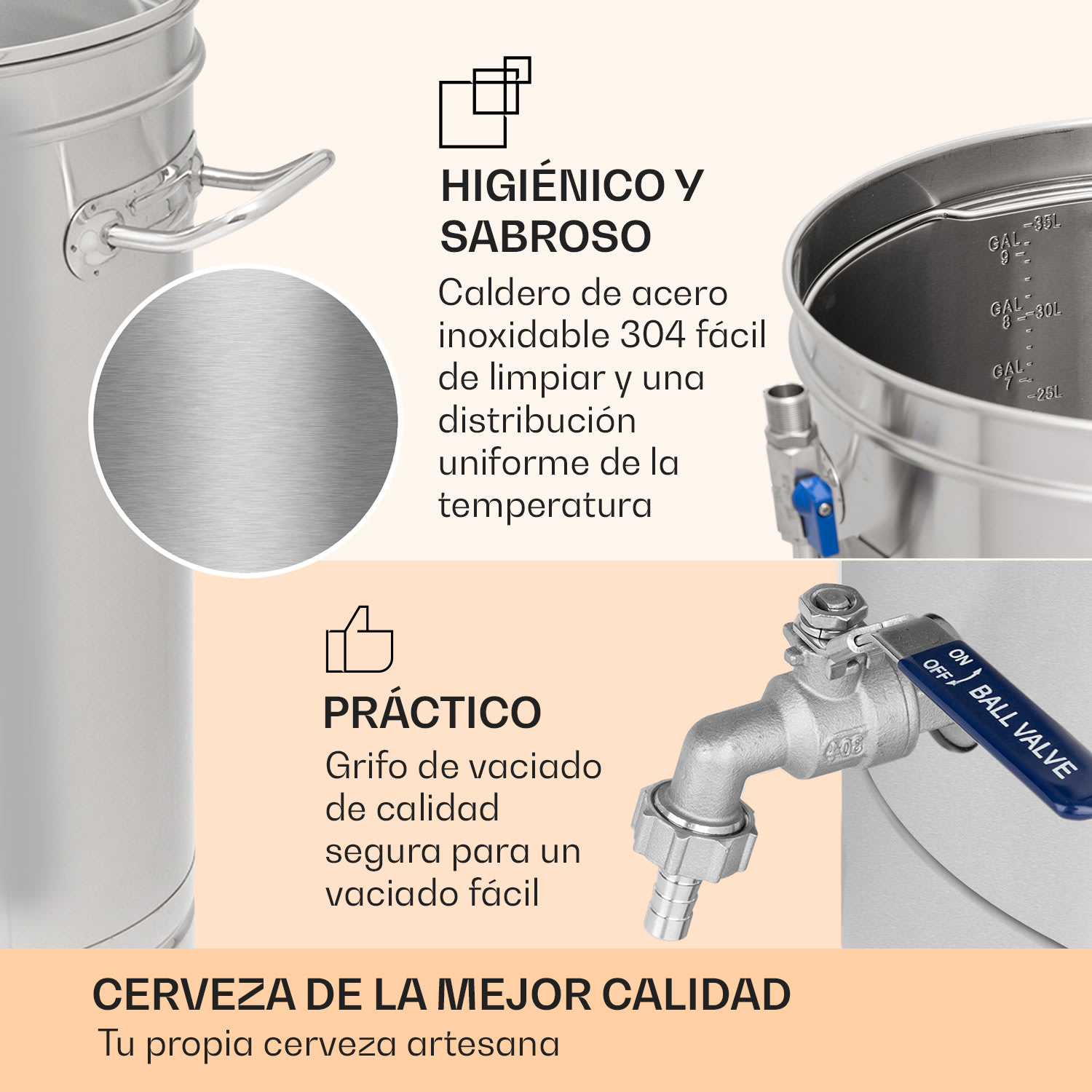 Brauheld Smart 35 Caldero de maceración 2500W 35L 100°C Bomba de circulación Acero inoxidable  35 L | Acero Inoxidable