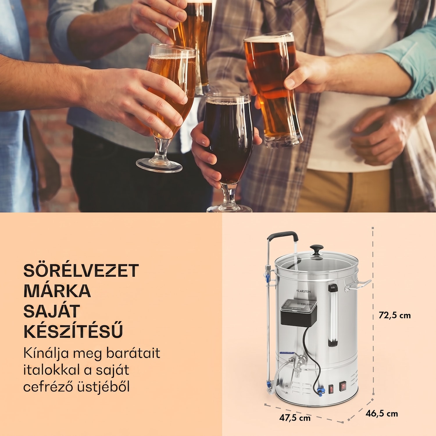 Brauheld Smart 35, sörfőző üst, 35 l, 2500 W, 100°C, keringető szivattyú, rozsdamentes acél 35 L | Rozsdamentes acél