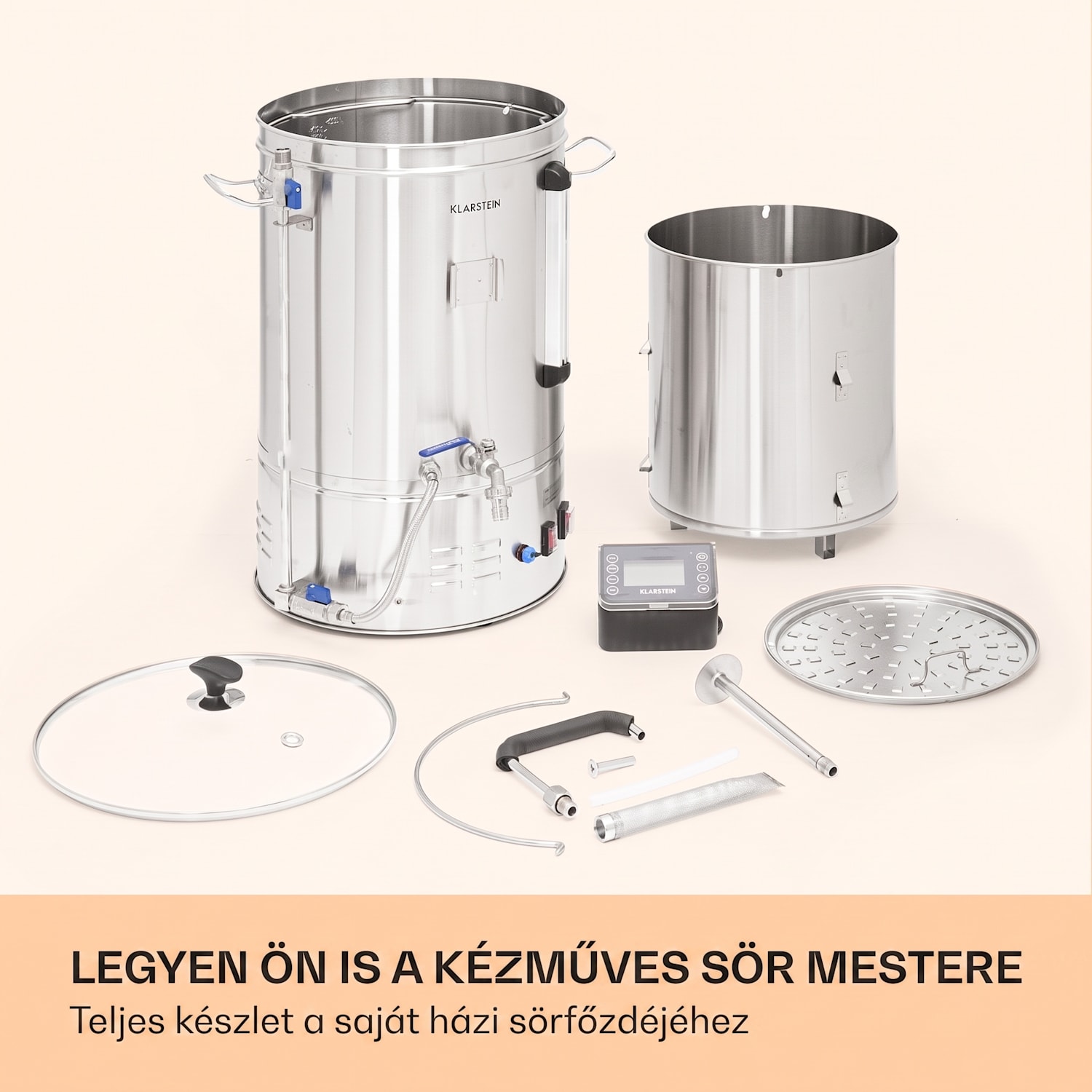 Brauheld Smart 35, sörfőző üst, 35 l, 2500 W, 100°C, keringető szivattyú, rozsdamentes acél 35 L | Rozsdamentes acél