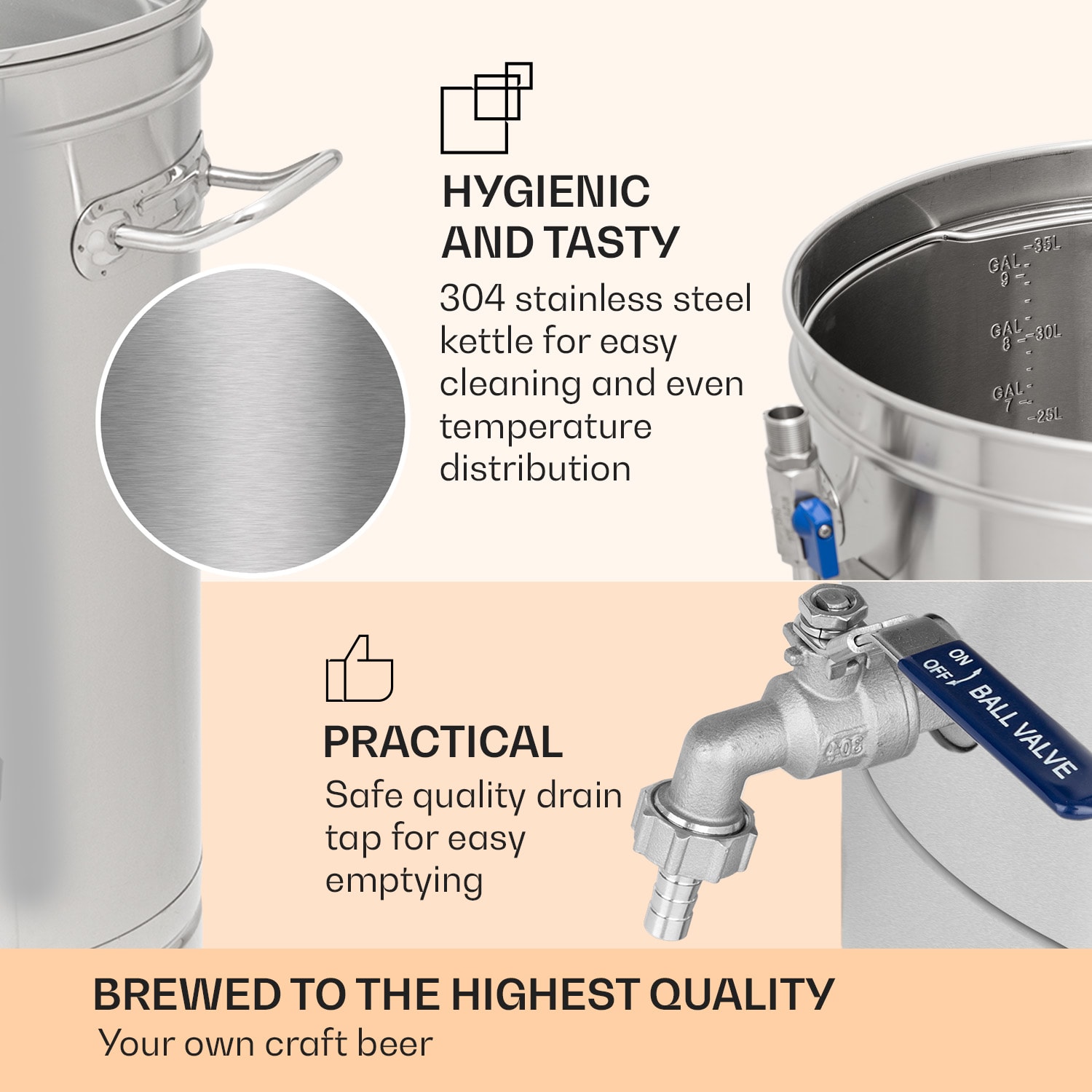 Brauheld Smart 35 mäskäyskattila 2500 W 35 l 100 °C kiertopumppu ruostumaton teräs 