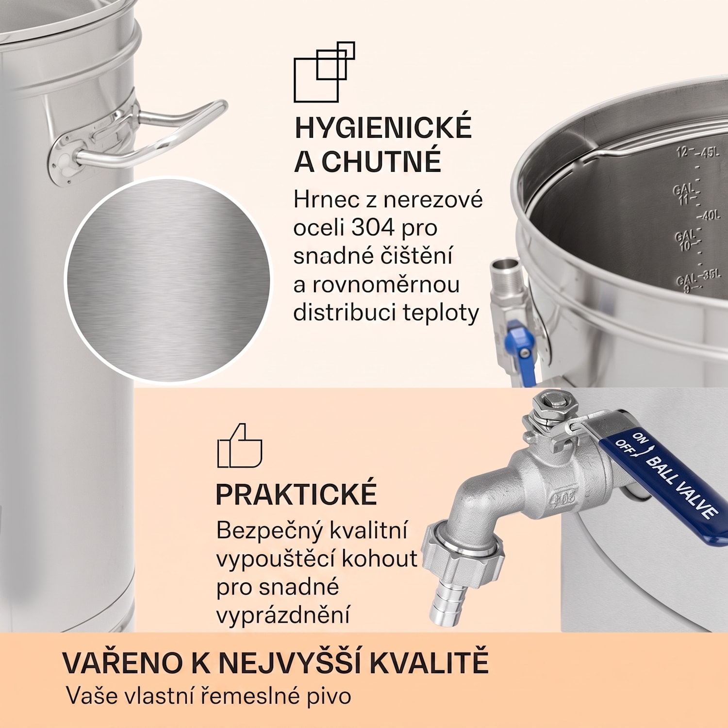 Brauheld Smart 45, sladový kotel, 45 l, 2500 W, 100 °C, oběhové čerpadlo, nerezová ocel 45 L | Nerezová ocel