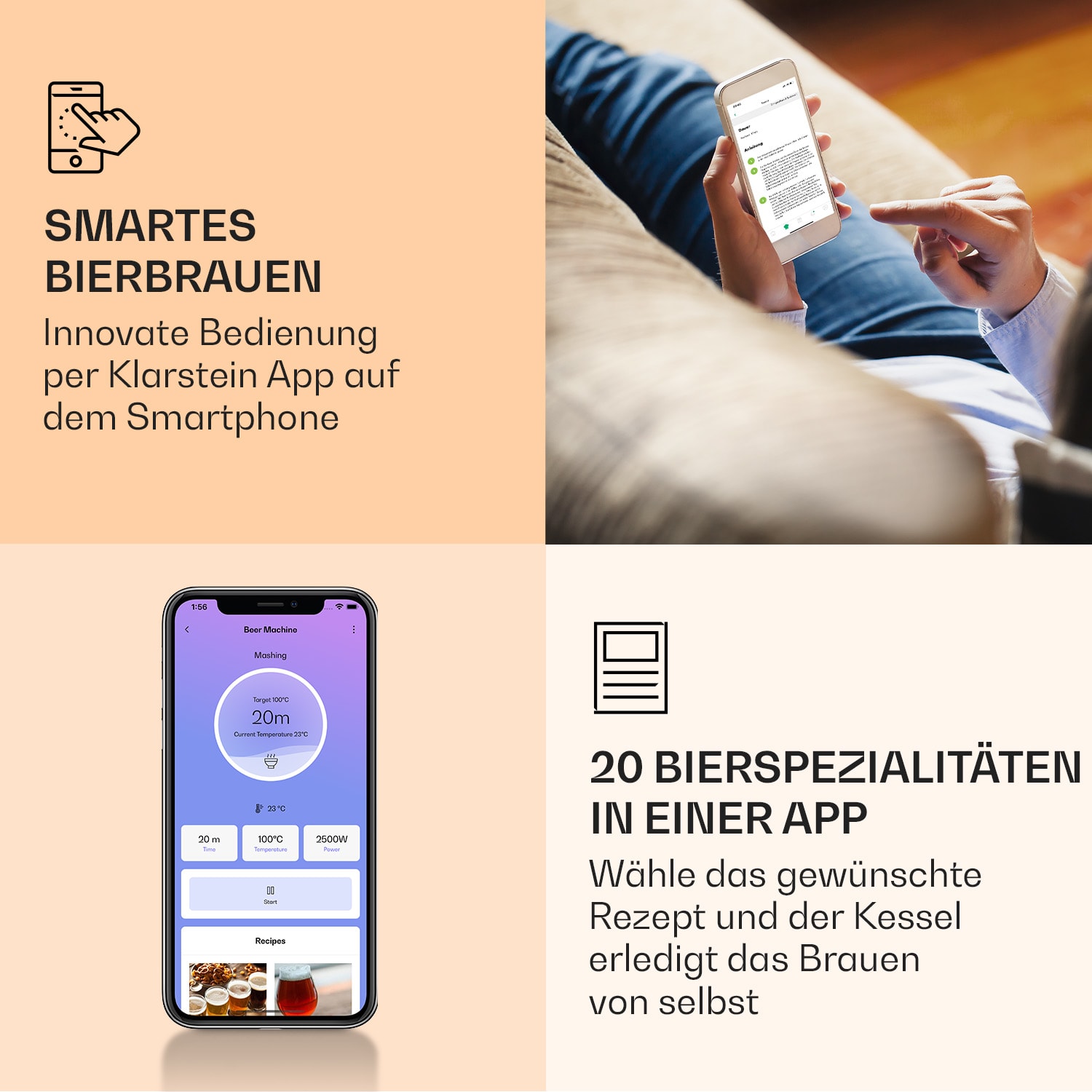 Brauheld Smart 45 - Caldaia di ammostamento, 2500 W, 45 L, 100 °C, pompa di circolazione, acciaio inox 45 Ltr | Acciaio inox