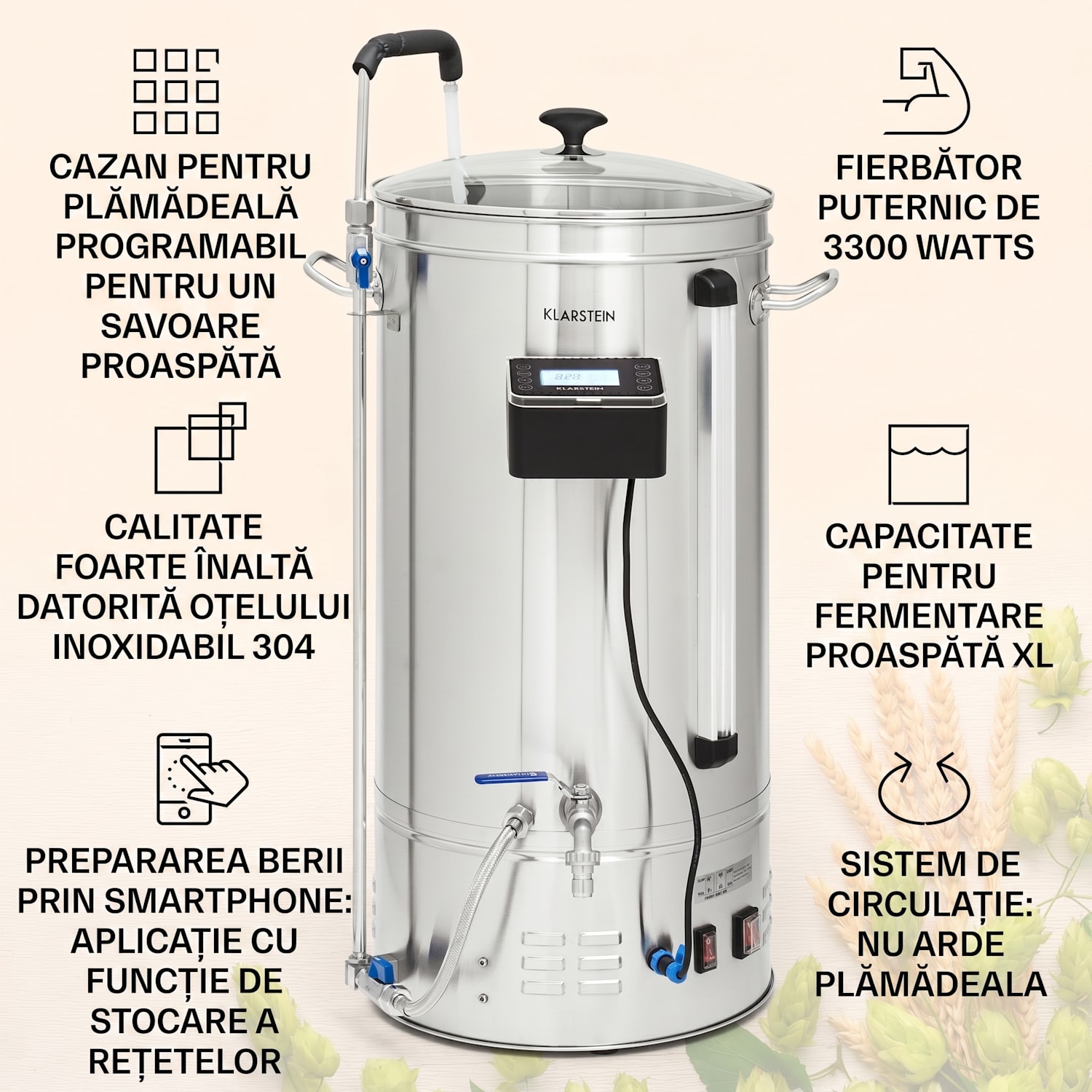 Brauheld Smart 45 Cazan de măcinat 2500 W 45 L 100°C Pompă de circulație Oțel inoxidabil 45 L | Oțel inoxidabil