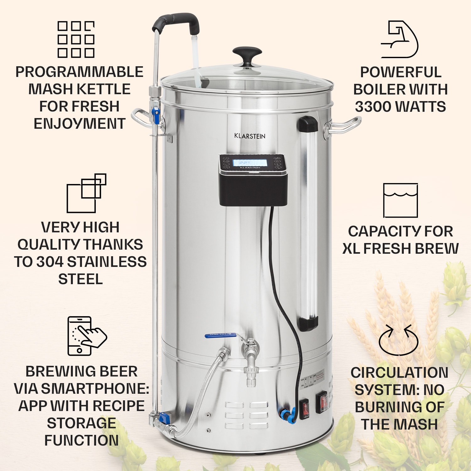 Brauheld Smart 45 kotel za varjenje 2500W 45L 100°C Obtočna črpalka Nerjaveče jeklo 45 Ltr | Nerjaveče jeklo