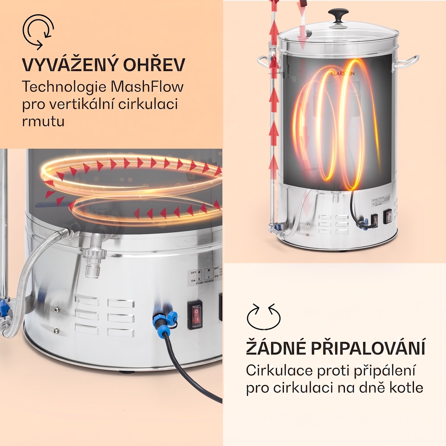 Brauheld Smart 65, sladový kotel, 65 l, 2500 W, 100 °C, oběhové čerpadlo, nerezová ocel 65 L | Nerezová ocel