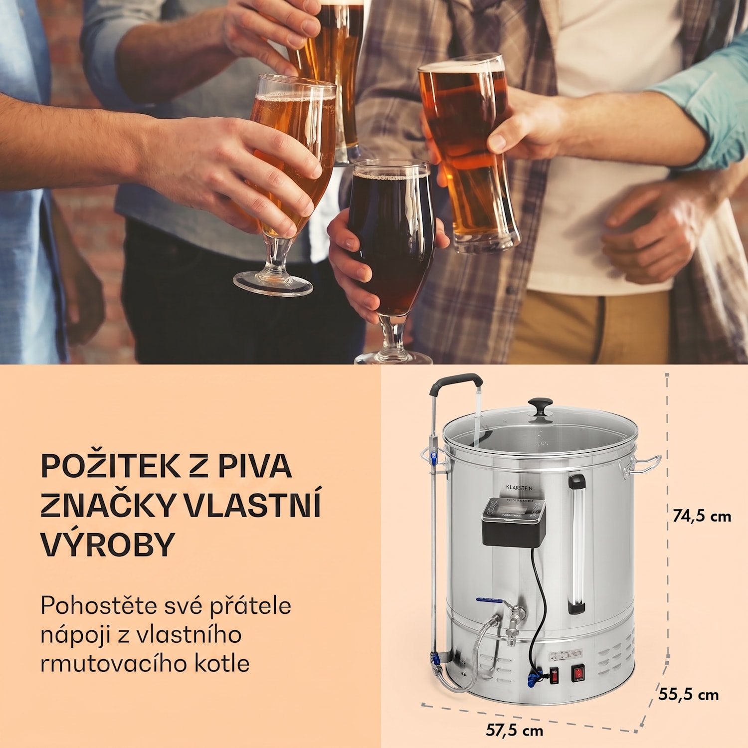 Brauheld Smart 65, sladový kotel, 65 l, 2500 W, 100 °C, oběhové čerpadlo, nerezová ocel 65 L | Nerezová ocel