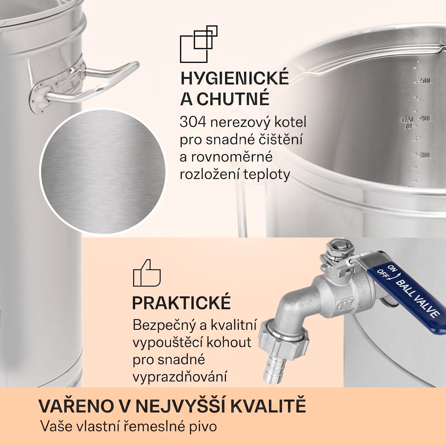Brauheld Smart 65, sladový kotel, 65 l, 2500 W, 100 °C, oběhové čerpadlo, nerezová ocel 65 L | Nerezová ocel