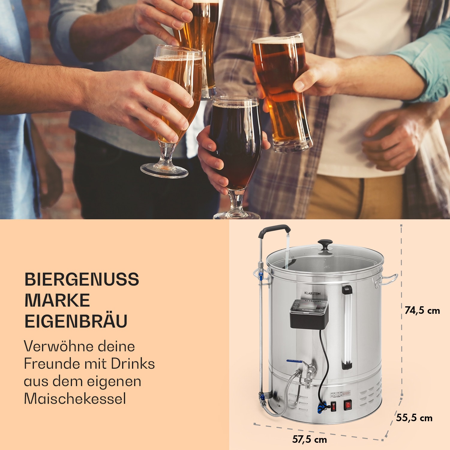 Brauheld Smart 65 Maischekessel 2500W 65L 100°C Umwälzpumpe Edelstahl 65 L | Edelstahl