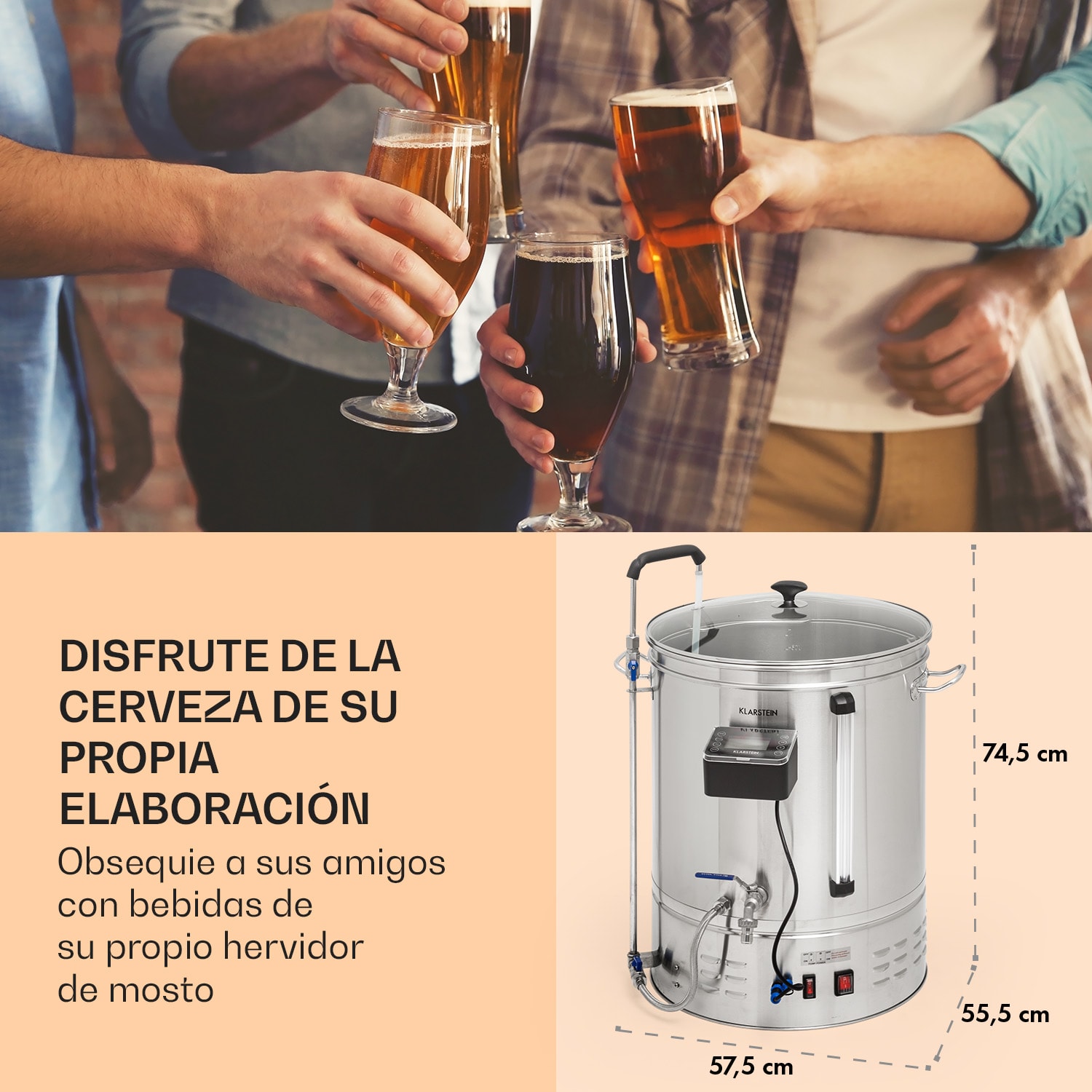 Brauheld Smart 65 Caldero de maceración 2500W 65L 100°C Bomba de circulación Acero inoxidable  
