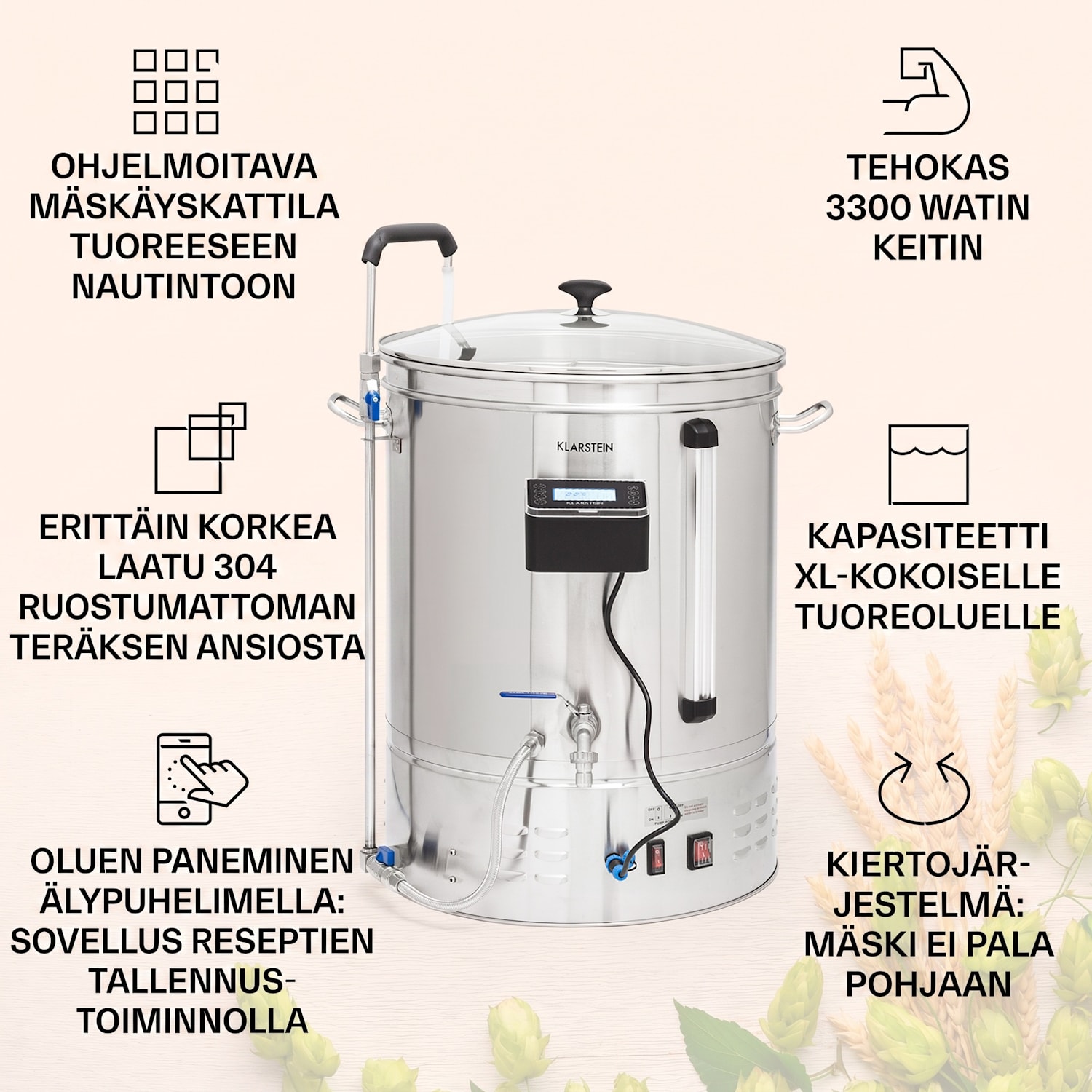 Brauheld Smart 65 mäskäyskattila 2500 W 65 l 100 °C kiertopumppu ruostumaton teräs 65 L | Ruostumaton Teräs