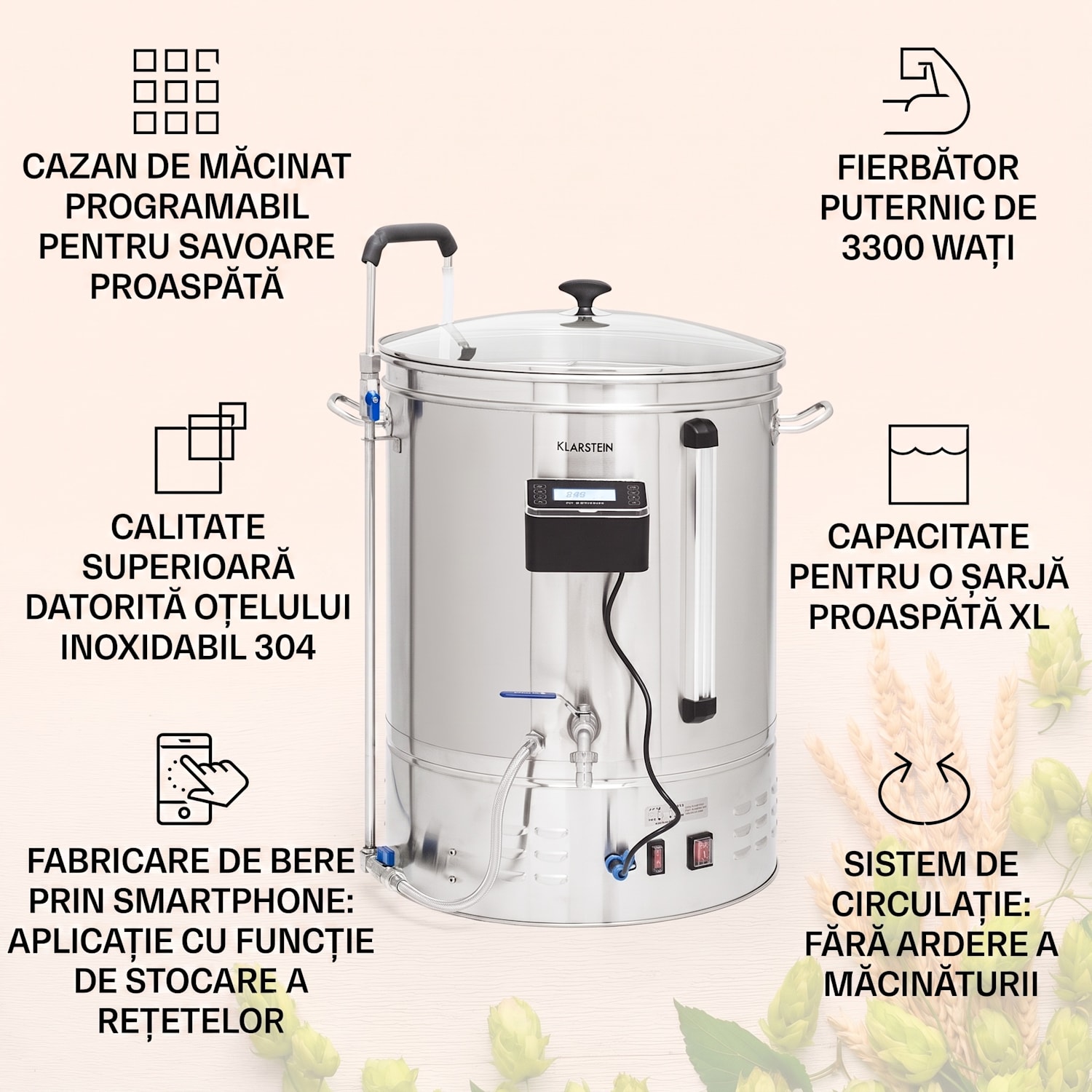 Brauheld Smart 65 Cazan de măcinat 2500 W 65 L 100°C Pompă de circulație Oțel inoxidabil 65 L | Oțel inoxidabil
