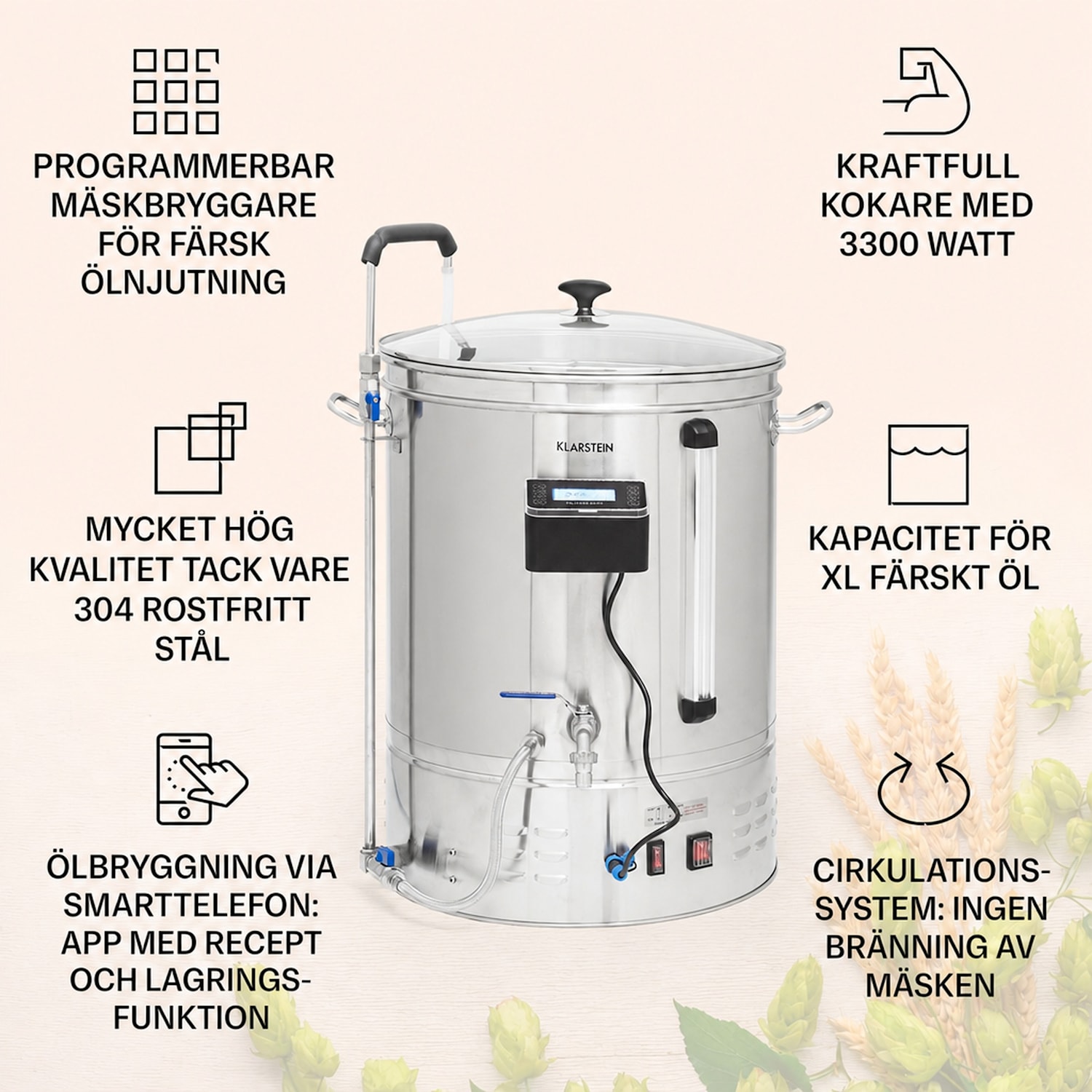 Brauheld Smart 65 Mäskningskärl 2500W 65l 100°C cirkulationspump rostfritt stål 65 L | Rostfritt Stål