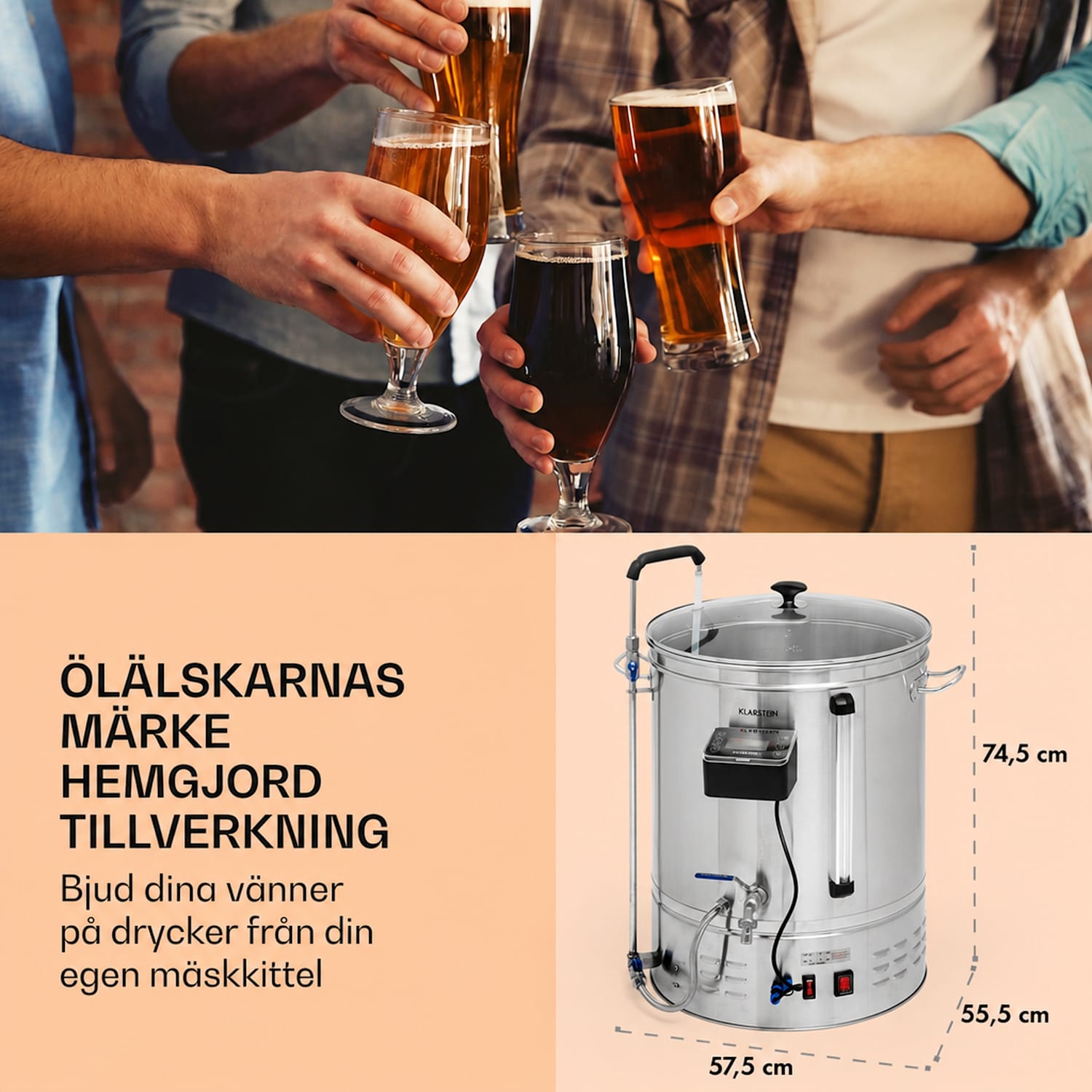 Brauheld Smart 65 Mäskningskärl 2500W 65l 100°C cirkulationspump rostfritt stål 65 L | Rostfritt Stål