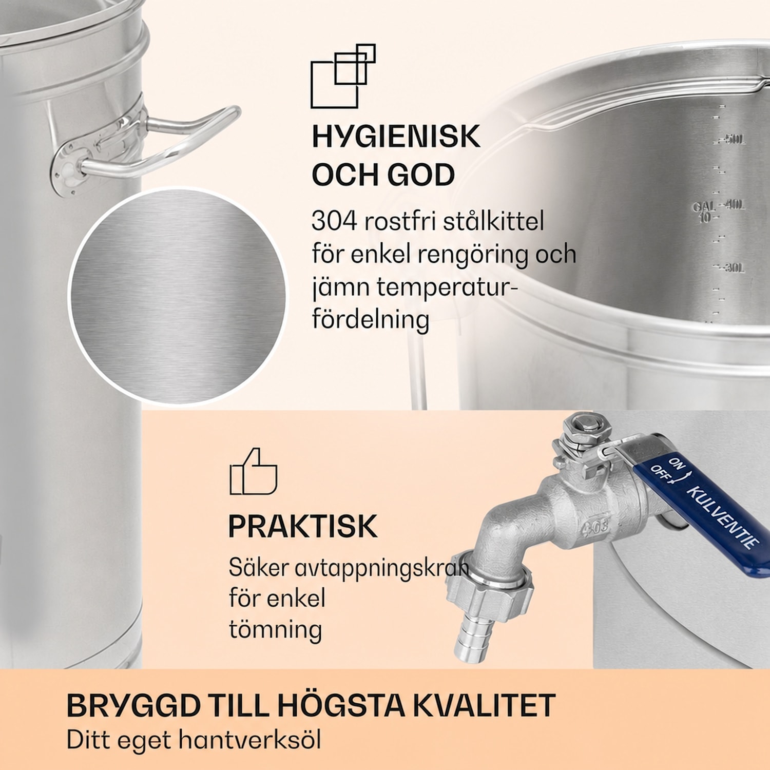 Brauheld Smart 65 Mäskningskärl 2500W 65l 100°C cirkulationspump rostfritt stål 65 L | Rostfritt Stål