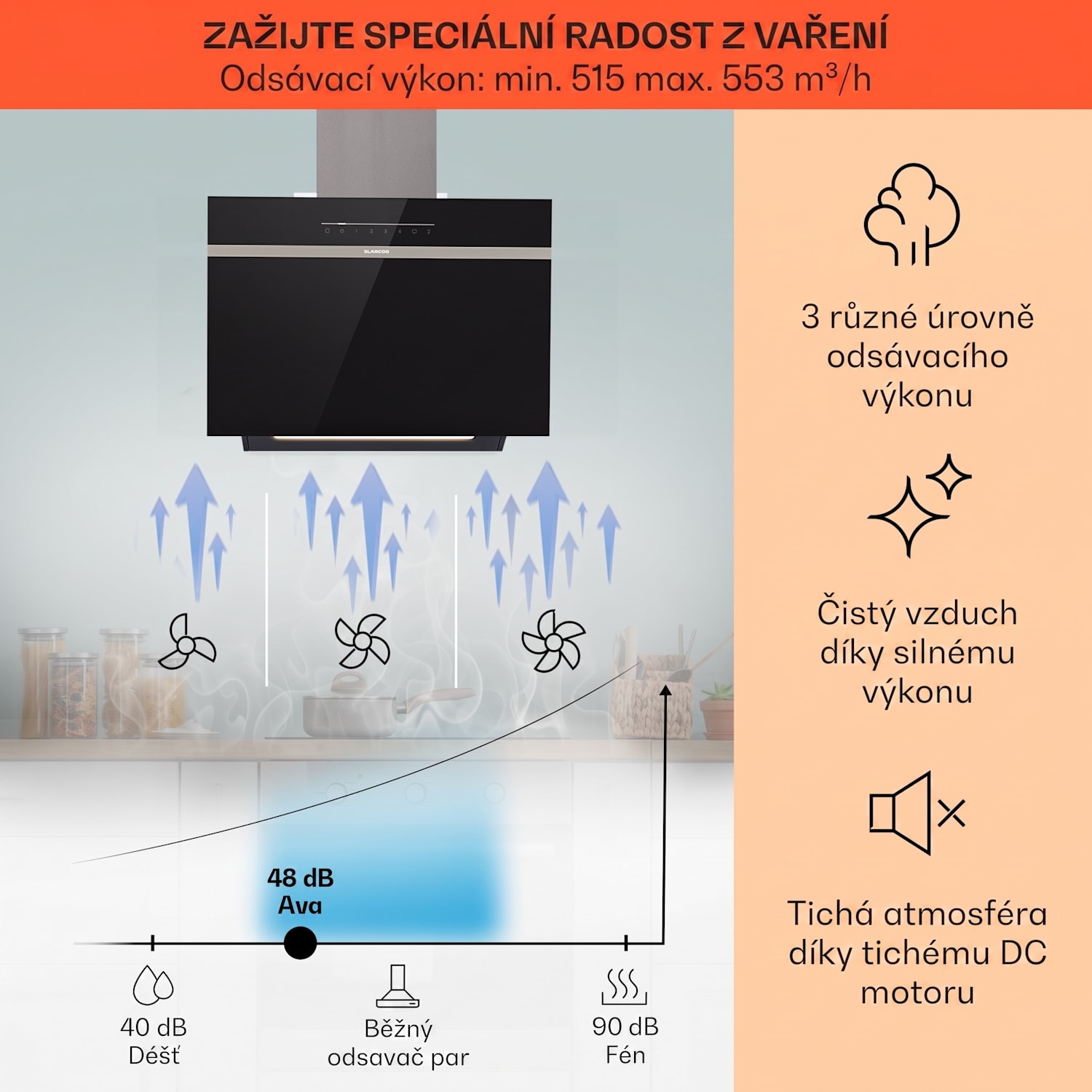 Ava 60 Smart, digestoř, 60 cm, nástěnná, Wi-Fi, A++, 585 m³/h, dotykový displej 60 cm | Černá