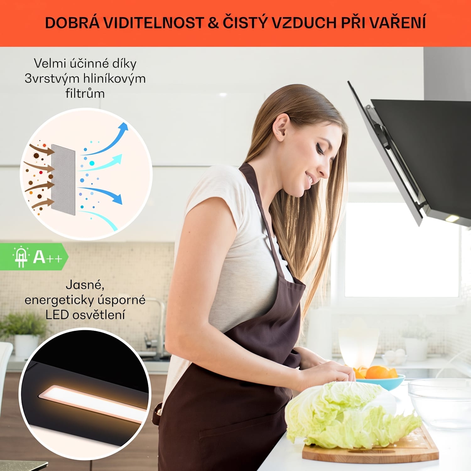 Ava 60 Smart, digestoř, 60 cm, nástěnná, Wi-Fi, A++, 585 m³/h, dotykový displej 60 cm | Černá