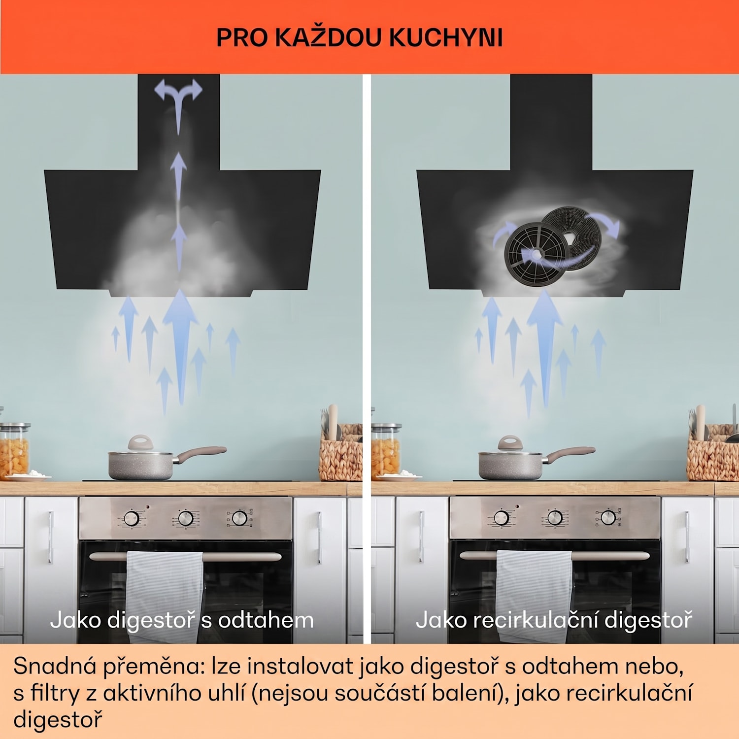 Ava 60 Smart, digestoř, 60 cm, nástěnná, Wi-Fi, A++, 585 m³/h, dotykový displej 60 cm | Černá