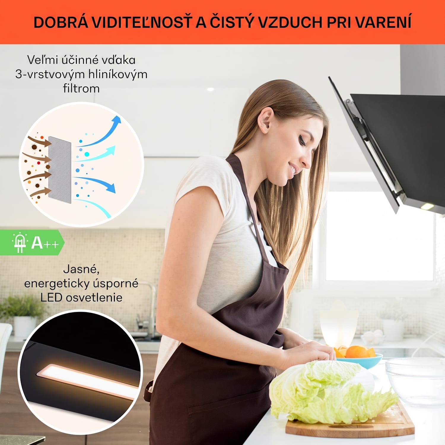 Ava 60 Smart, digestor, 60cm, nástenný, WiFi, A++, 515 m³/h, dotykový displej 60 cm | Čierna
