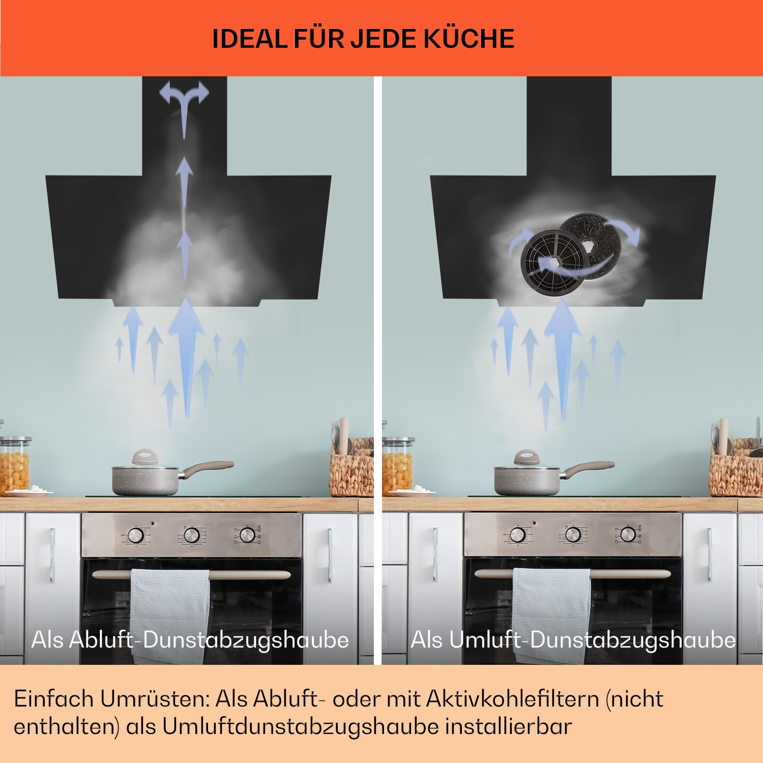 Ava 90 Dunstabzugshaube 90cm Wandhaube WiFi A++ 515m³/h Touch 90 cm | Schwarz