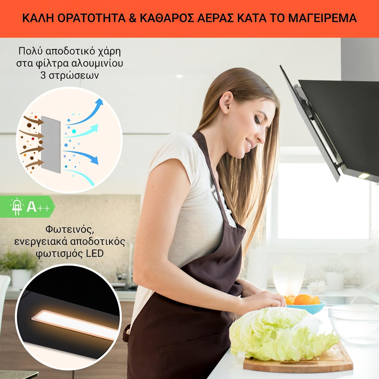 Ava Smart 90cm 585m³/h Κεκλιμένος Απορροφητήρας Μαύρος 90 εκ | Μαύρο