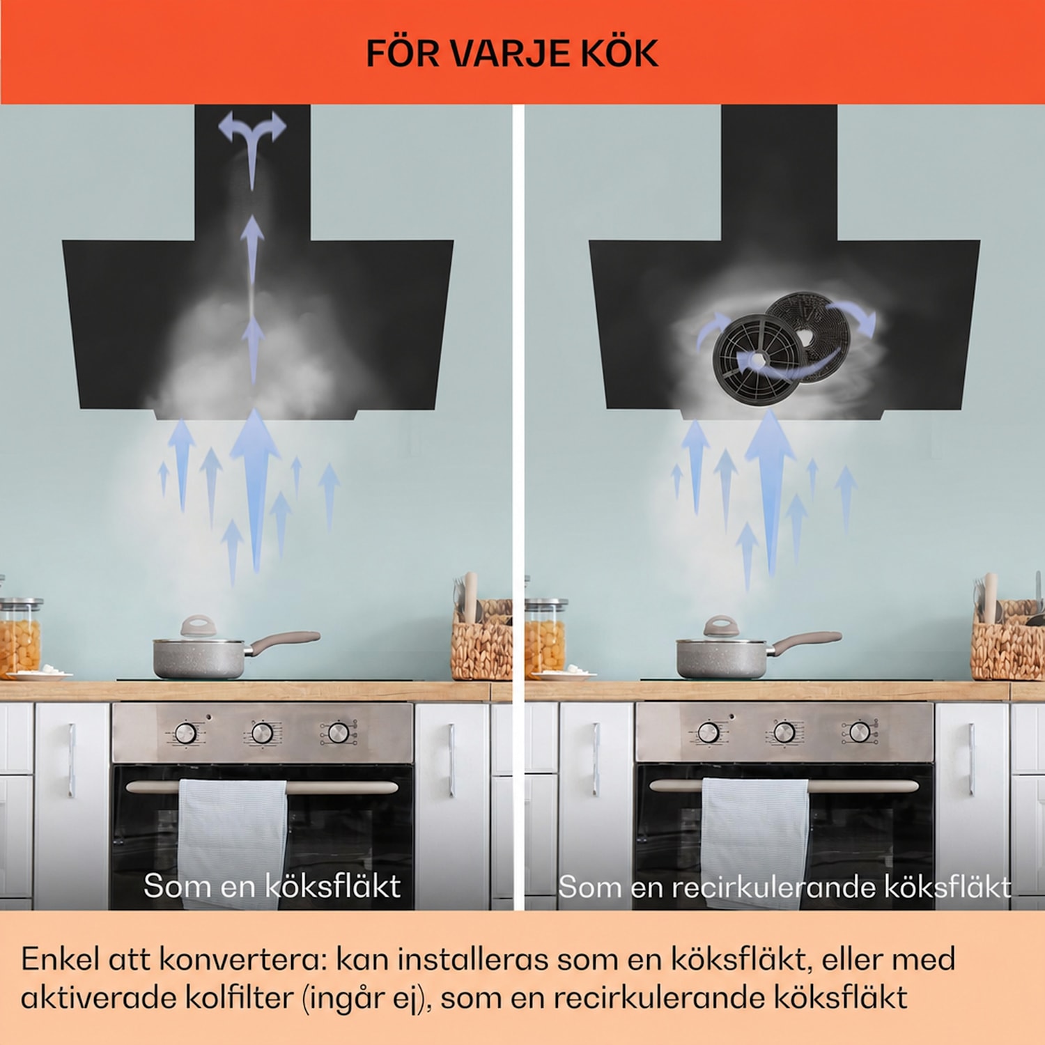 Ava 90 Köksfläkt 90cm Väggfläkt WiFi A++ 515m³/h touch 