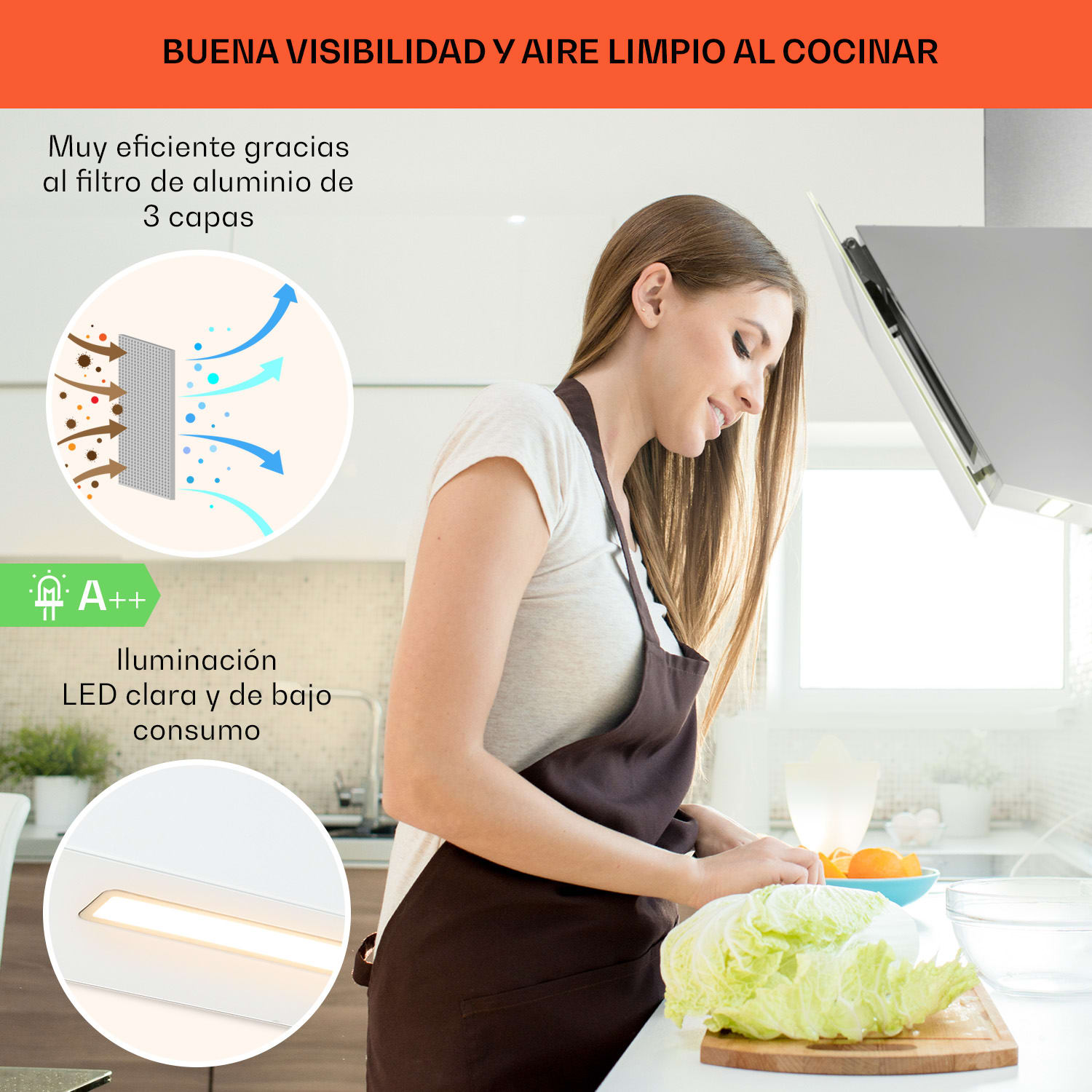 Campana extractora Ava 60 60cm Wall Hood WiFi A++ 515 m³/h Touch 