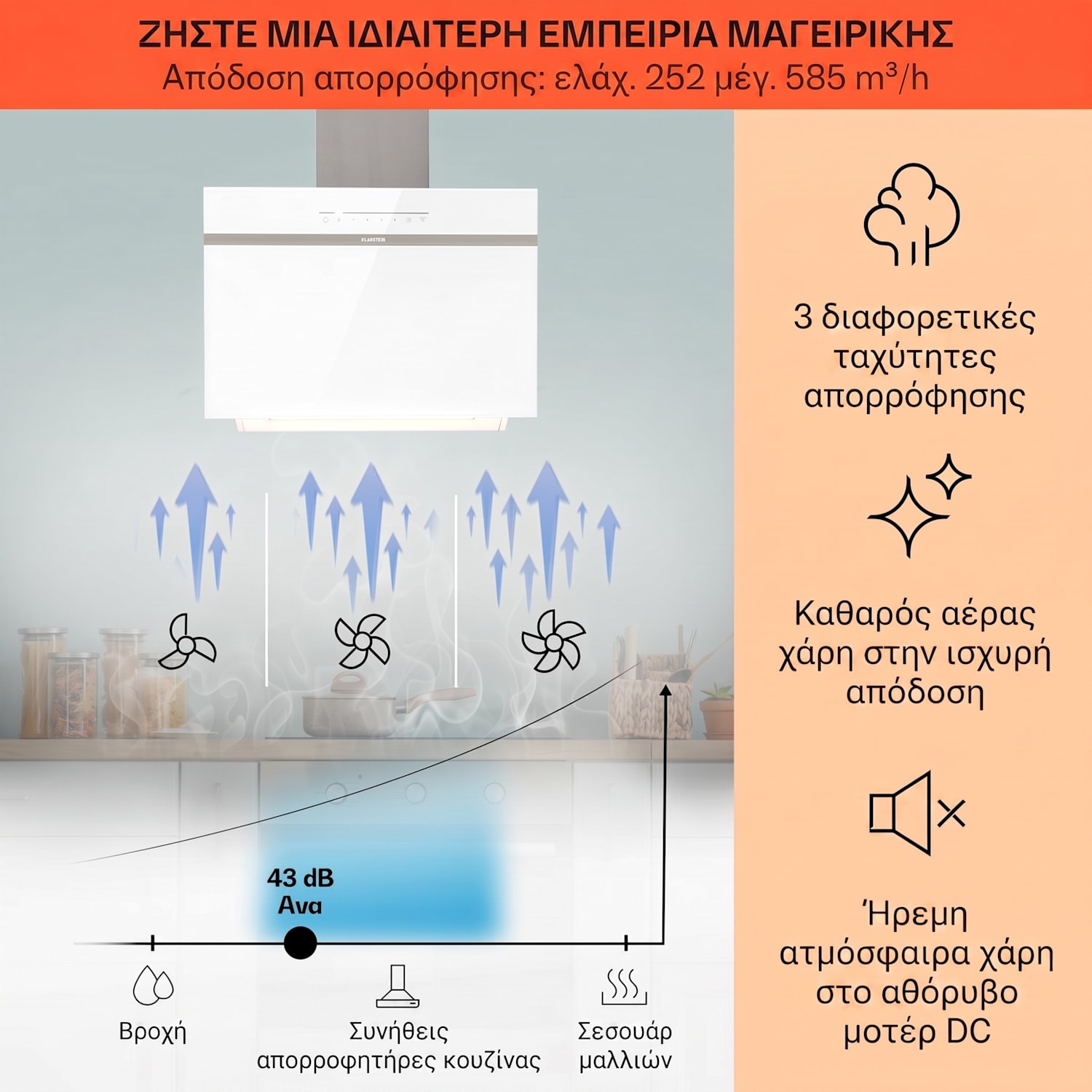Ava Smart 60cm 585m³/h Κεκλιμένος Απορροφητήρας Λευκός 60 εκ | Λευκό