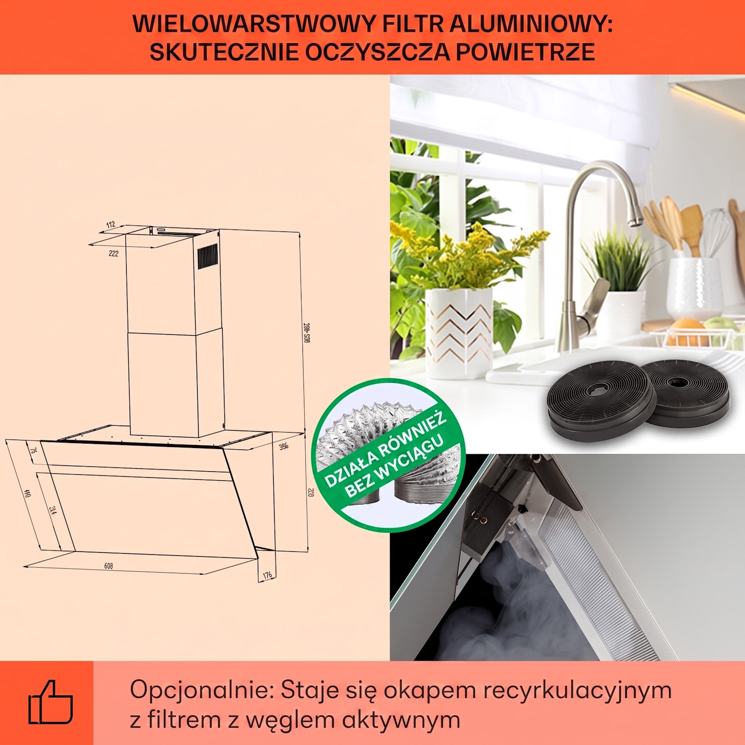 Ava 60 Smart, okap kuchenny przyścienny, skośny, 60 cm, Wi-Fi, A++, 515 m³/h, panel dotykowy 60 cm | Biały