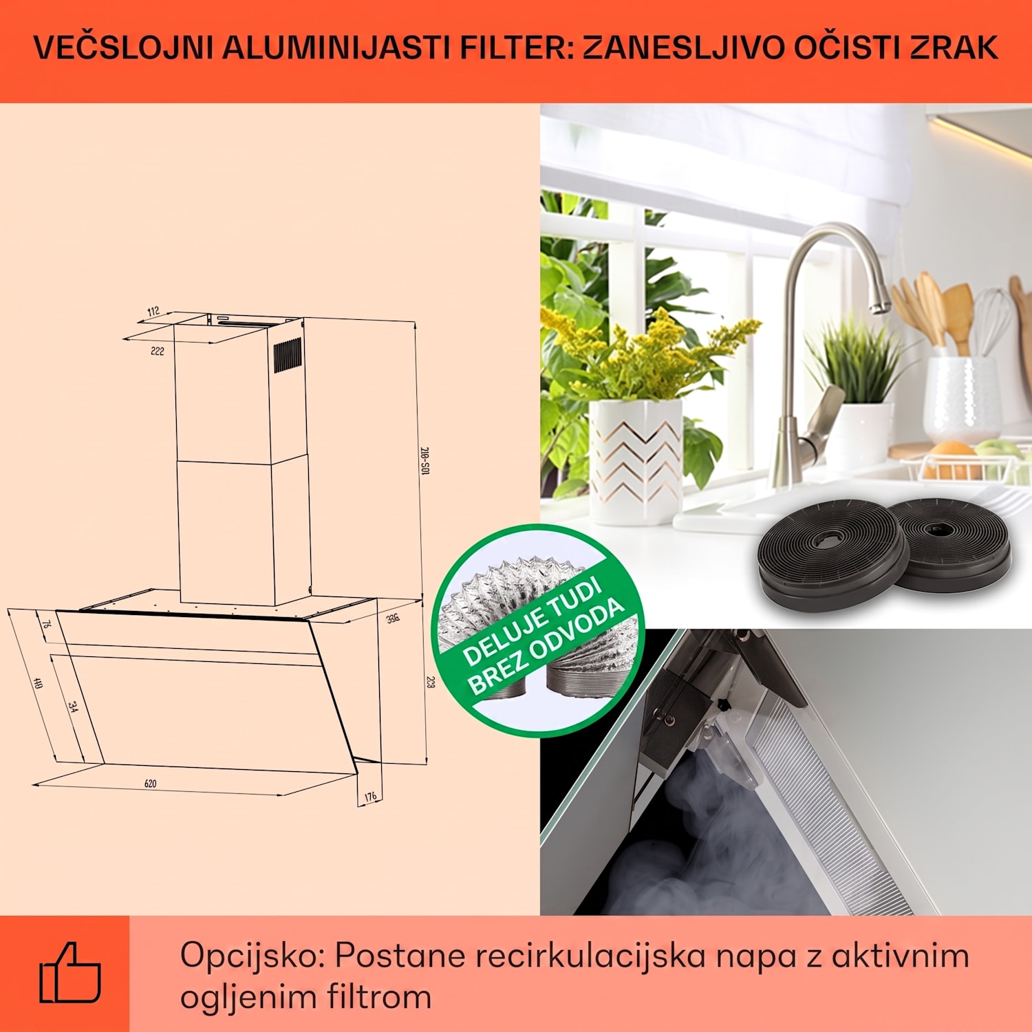 Ava 60 Smart, kuhinjska napa, 60 cm, stenska, WiFi, A++, 515 m³/h, zaslon na dotik 60 cm | Bela