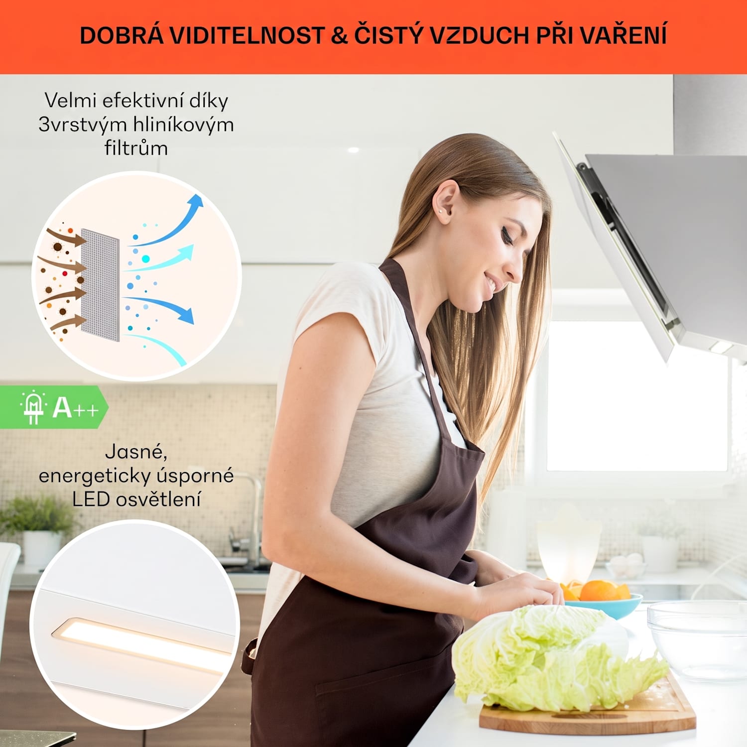 Ava 90 Smart, digestoř, 90 cm, nástěnná, Wi-Fi, A++, 585 m³/h, dotykový displej 90 cm | Bílá