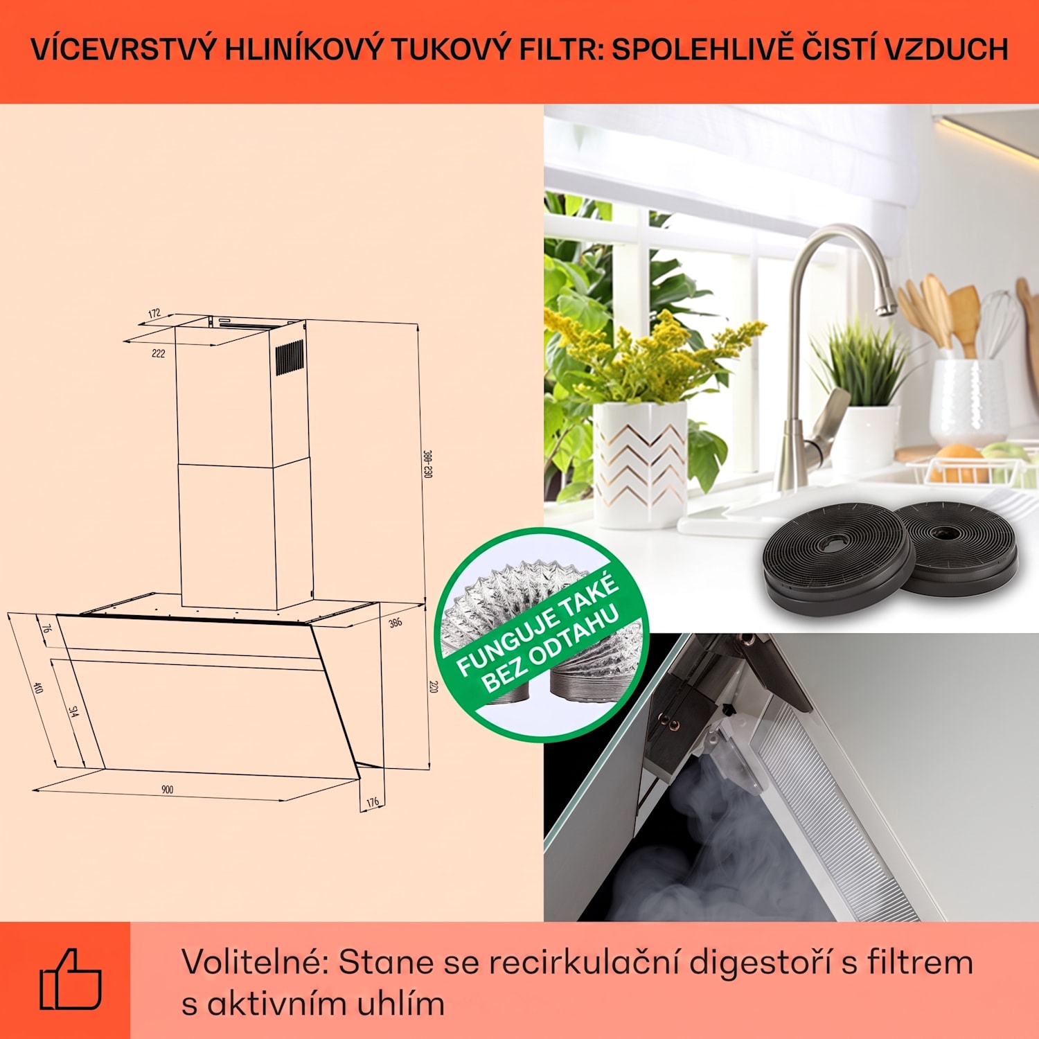 Ava 90 Smart, digestoř, 90 cm, nástěnná, Wi-Fi, A++, 585 m³/h, dotykový displej 90 cm | Bílá