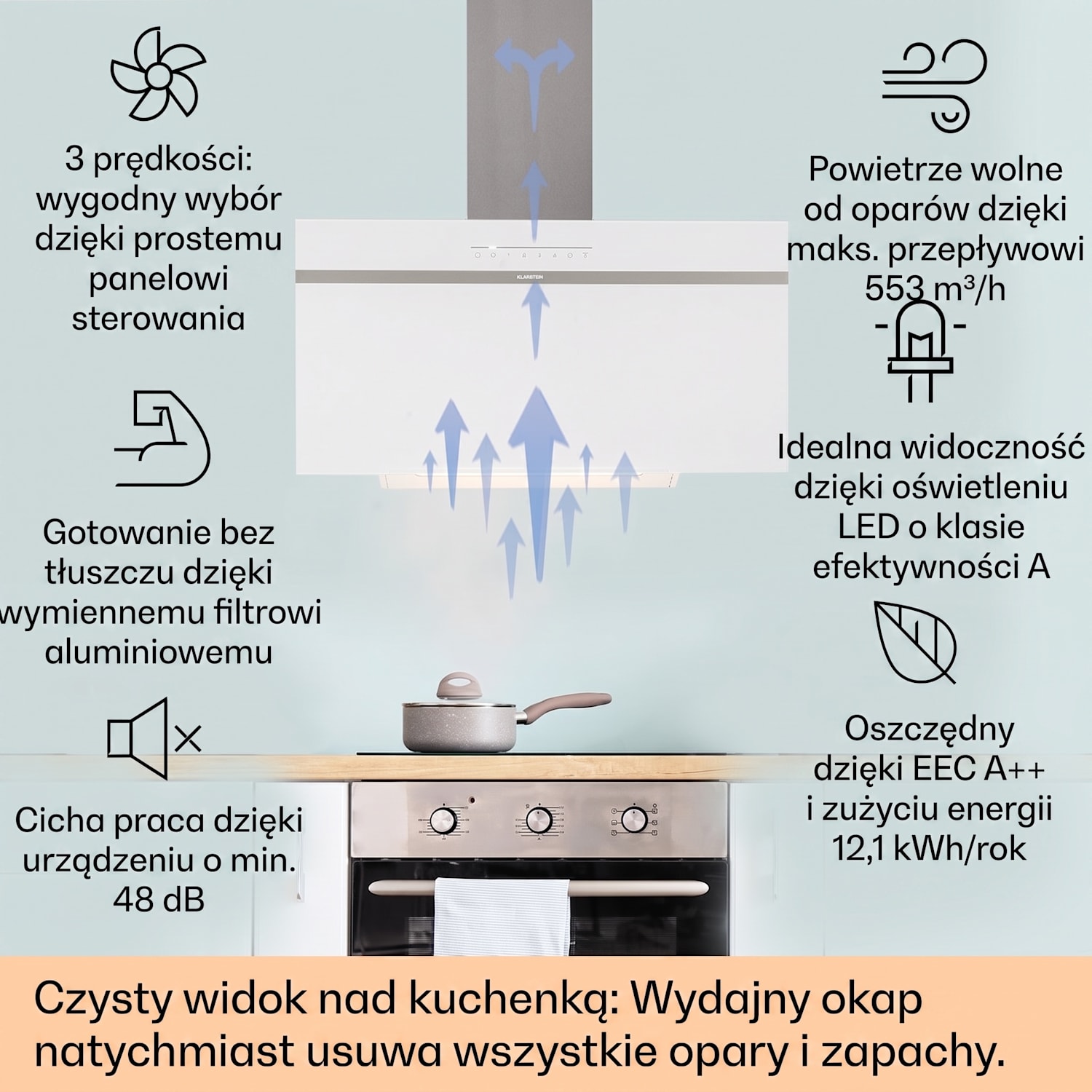 Ava 90 Smart, okap kuchenny przyścienny, skośny, 90 cm, Wi-Fi, A++, 515 m³/h, panel dotykowy 90 cm | Biały