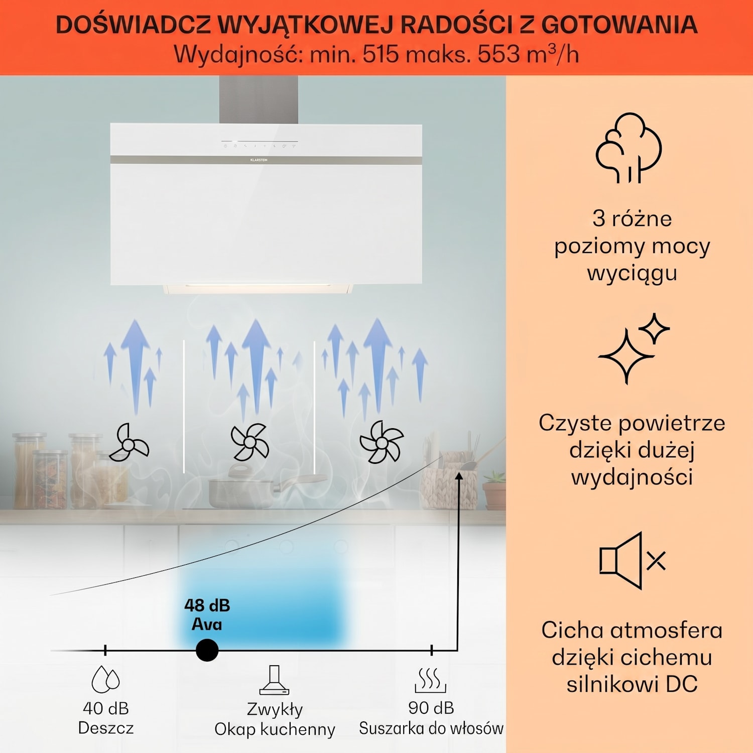 Ava 90 Smart, okap kuchenny przyścienny, skośny, 90 cm, Wi-Fi, A++, 515 m³/h, panel dotykowy 90 cm | Biały