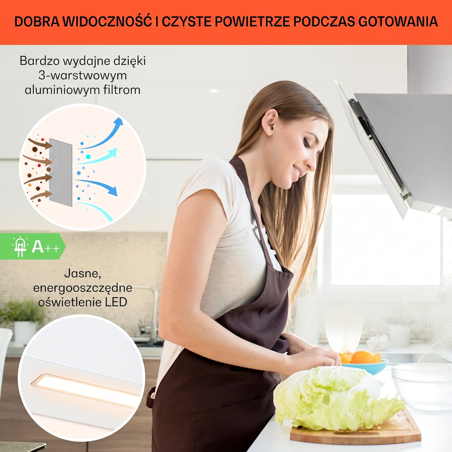 Ava 90 Smart, okap kuchenny przyścienny, skośny, 90 cm, Wi-Fi, A++, 515 m³/h, panel dotykowy 90 cm | Biały