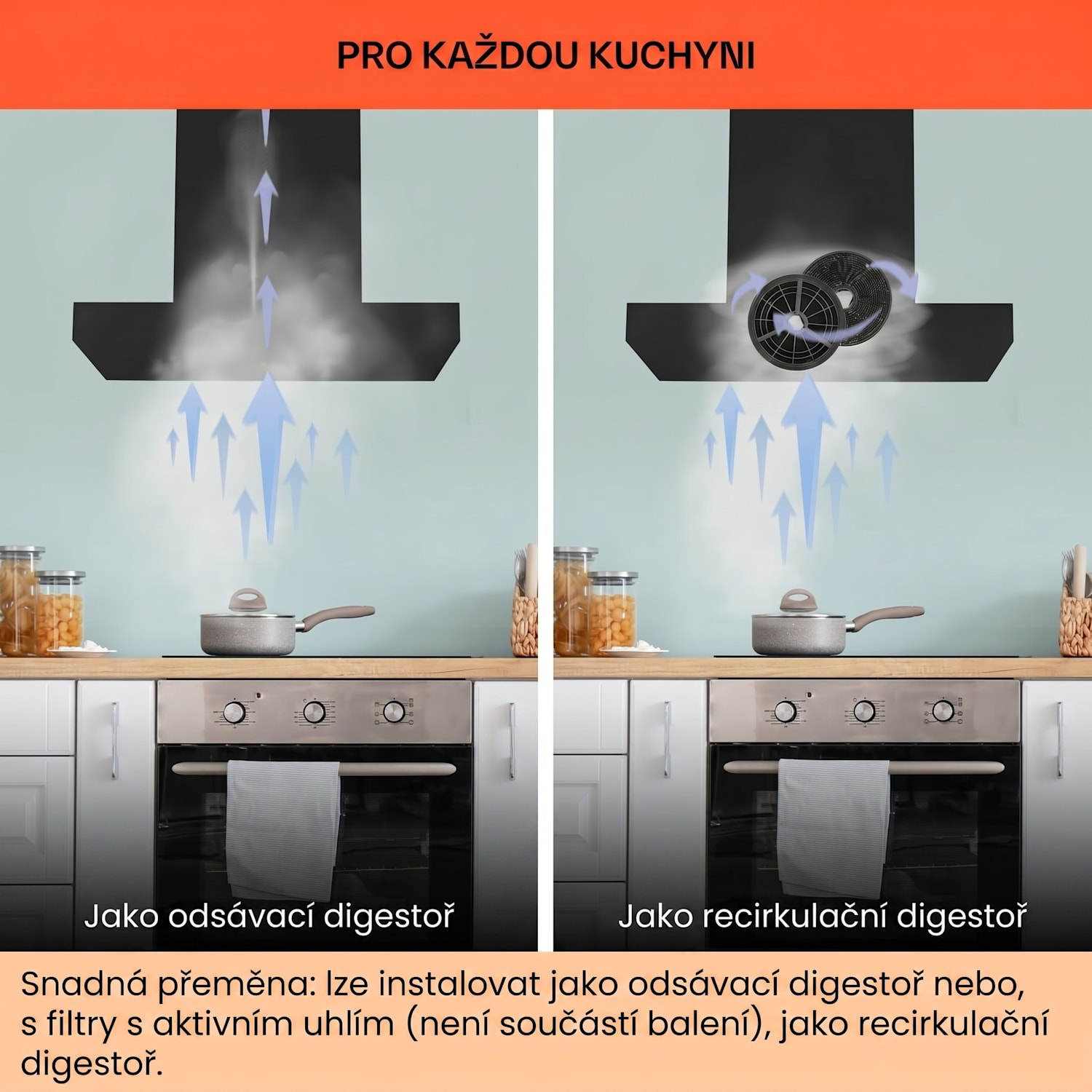 Alinea 60 Smart, digestoř, 60 cm, nástěnná, 500 m³/h, Wi-Fi, A++, dotykový displej Černá