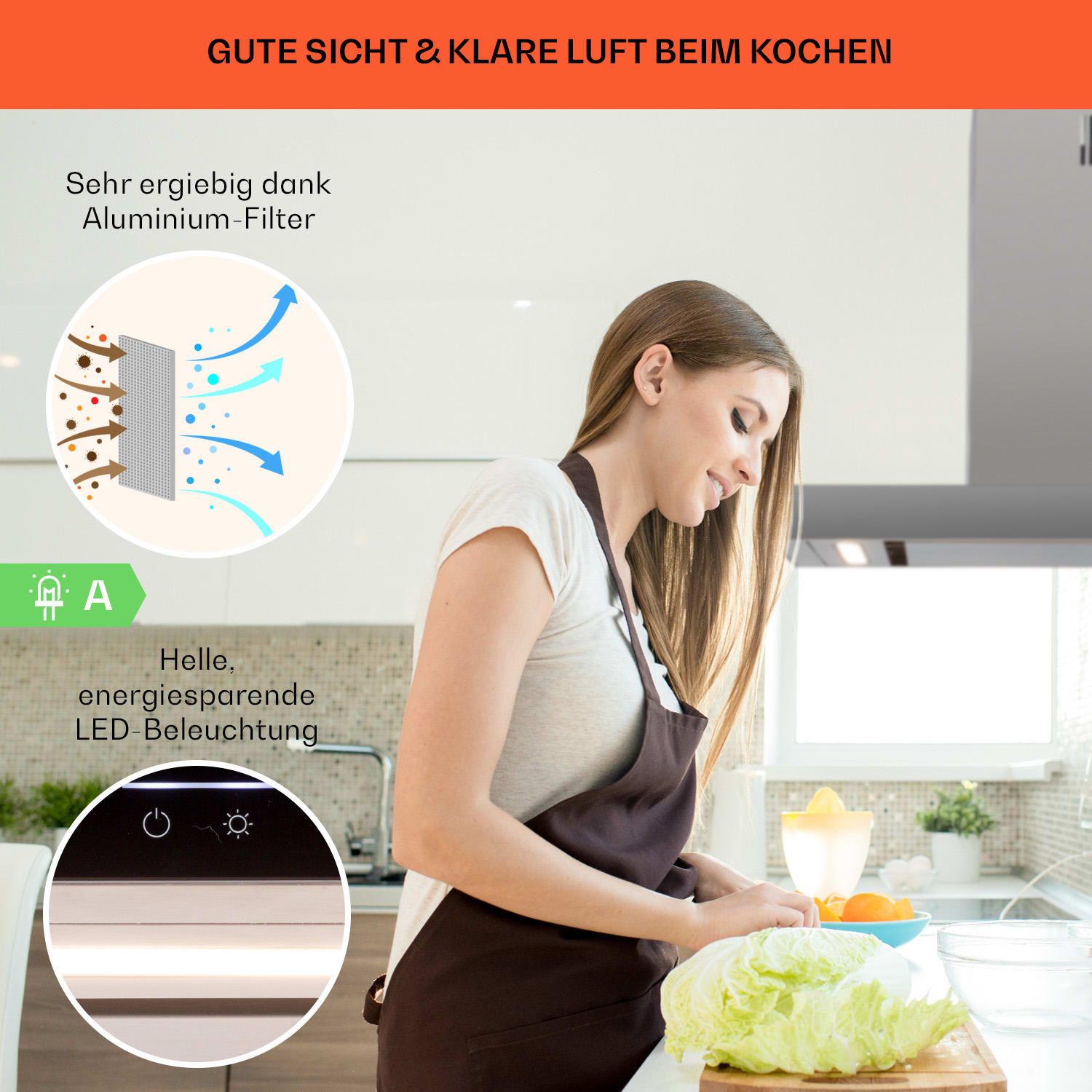 Alinea 60 Dunstabzugshaube 60cm Wandhaube WiFi A++ 500m³/h Touch 