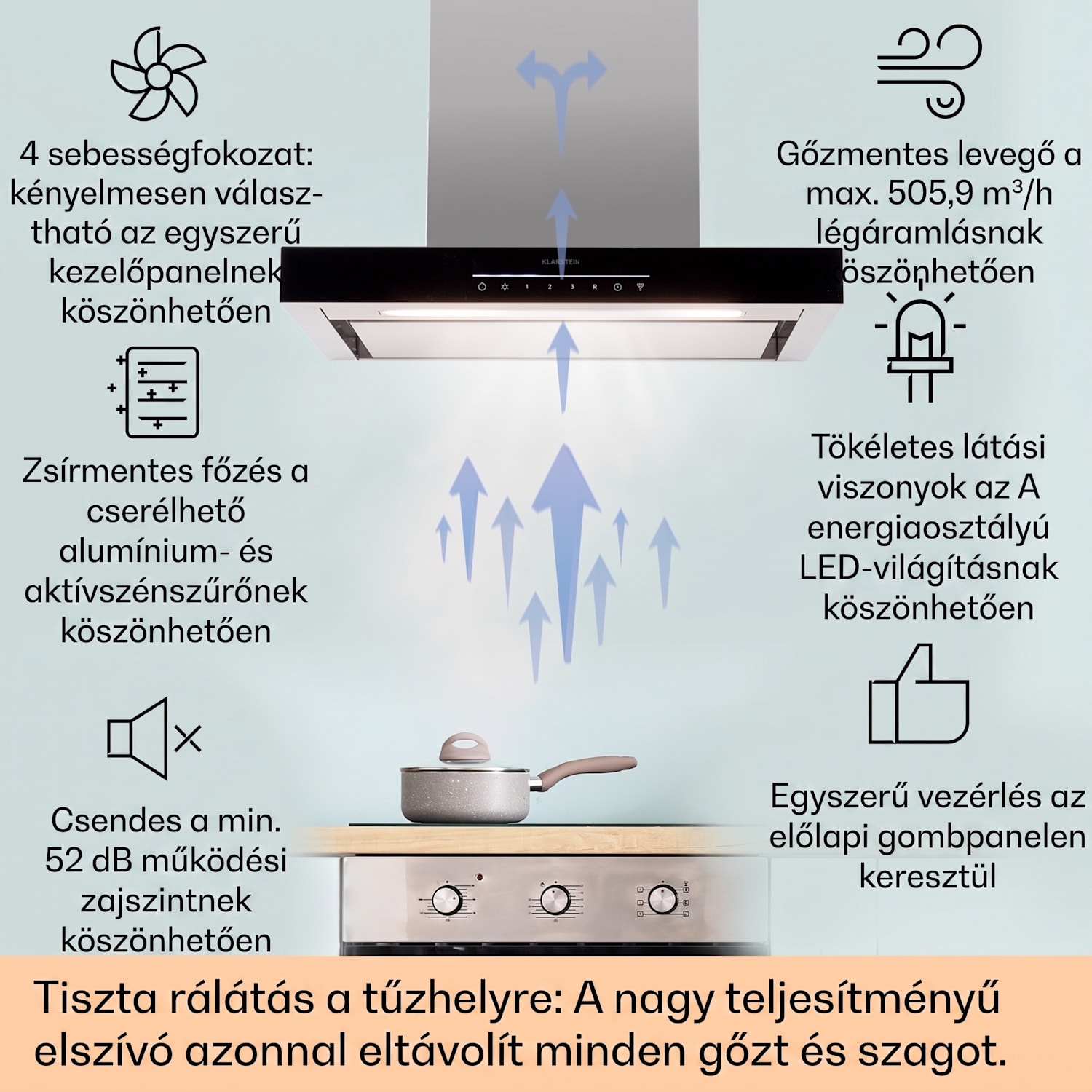 Alinea 60, Smart, páraelszívó, 60 cm, falra szerelhető, WiFi, A++, 500 m³/h, érintőképernyő Fekete