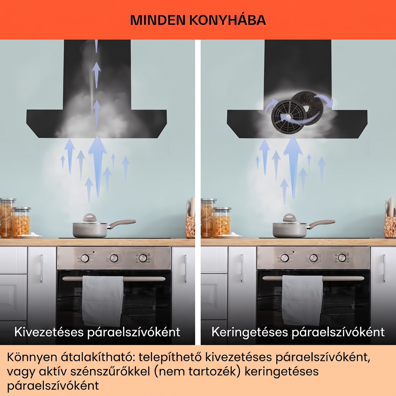 Alinea 60, Smart, páraelszívó, 60 cm, falra szerelhető, WiFi, A++, 500 m³/h, érintőképernyő Fekete