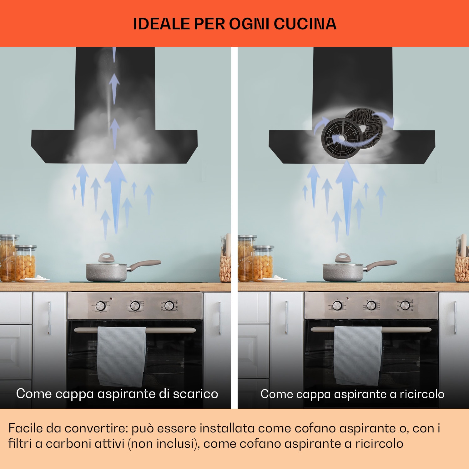 Alinea 60 - Cappa aspirante, 60 cm, cappa a parete, WiFi, A++, 500 m³/ora, touch 60 cm | Nero