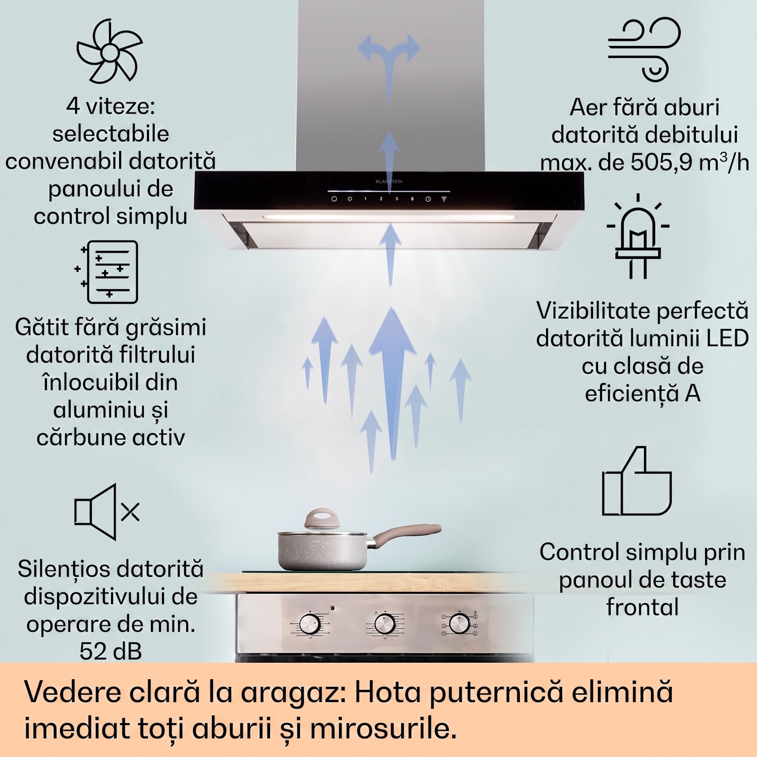 Alinea 60 Smart, hota, 60 cm, montat pe perete, WiFi, A++, 500 m³/h, ecran tactil Negru