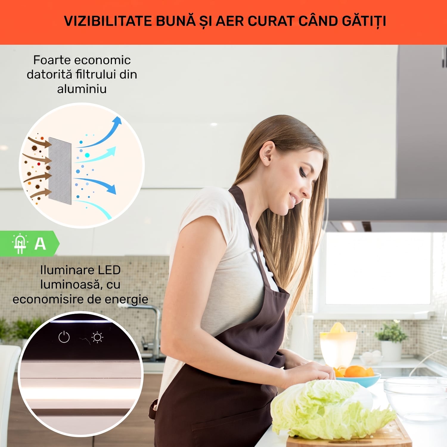 Alinea 60 Smart, hota, 60 cm, montat pe perete, WiFi, A++, 500 m³/h, ecran tactil Negru