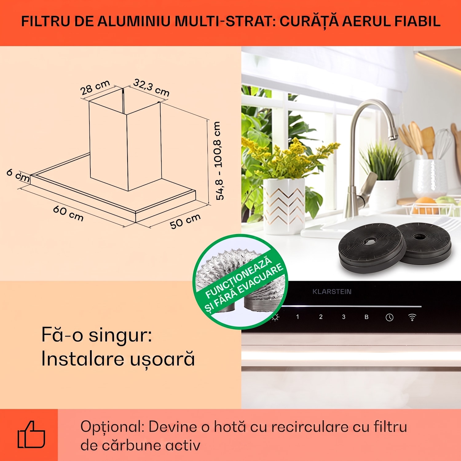 Alinea 60 Smart, hota, 60 cm, montat pe perete, WiFi, A++, 500 m³/h, ecran tactil Negru