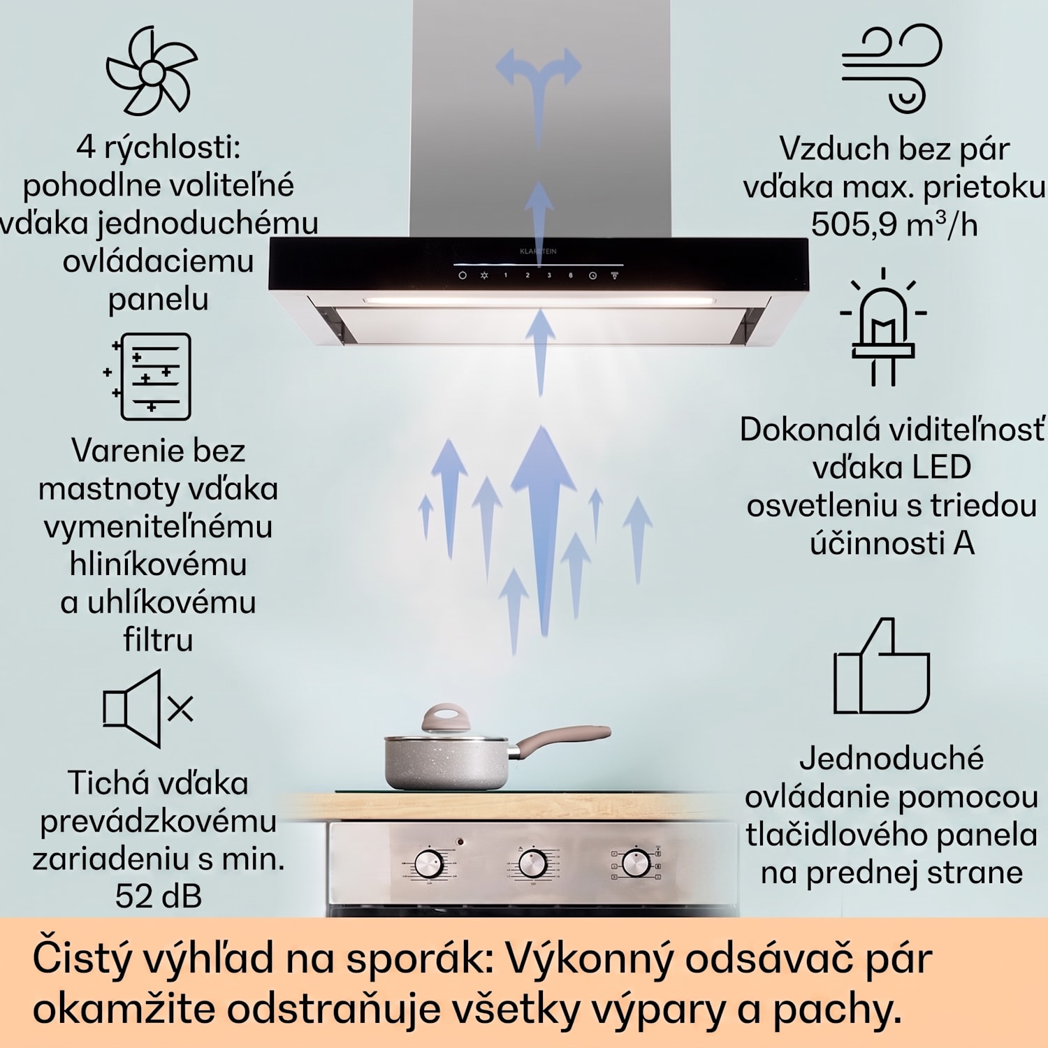 Alinea 60 Smart, digestor, 60 cm, nástenný, WiFi, A++, 500 m³/h, dotykový displej Čierna