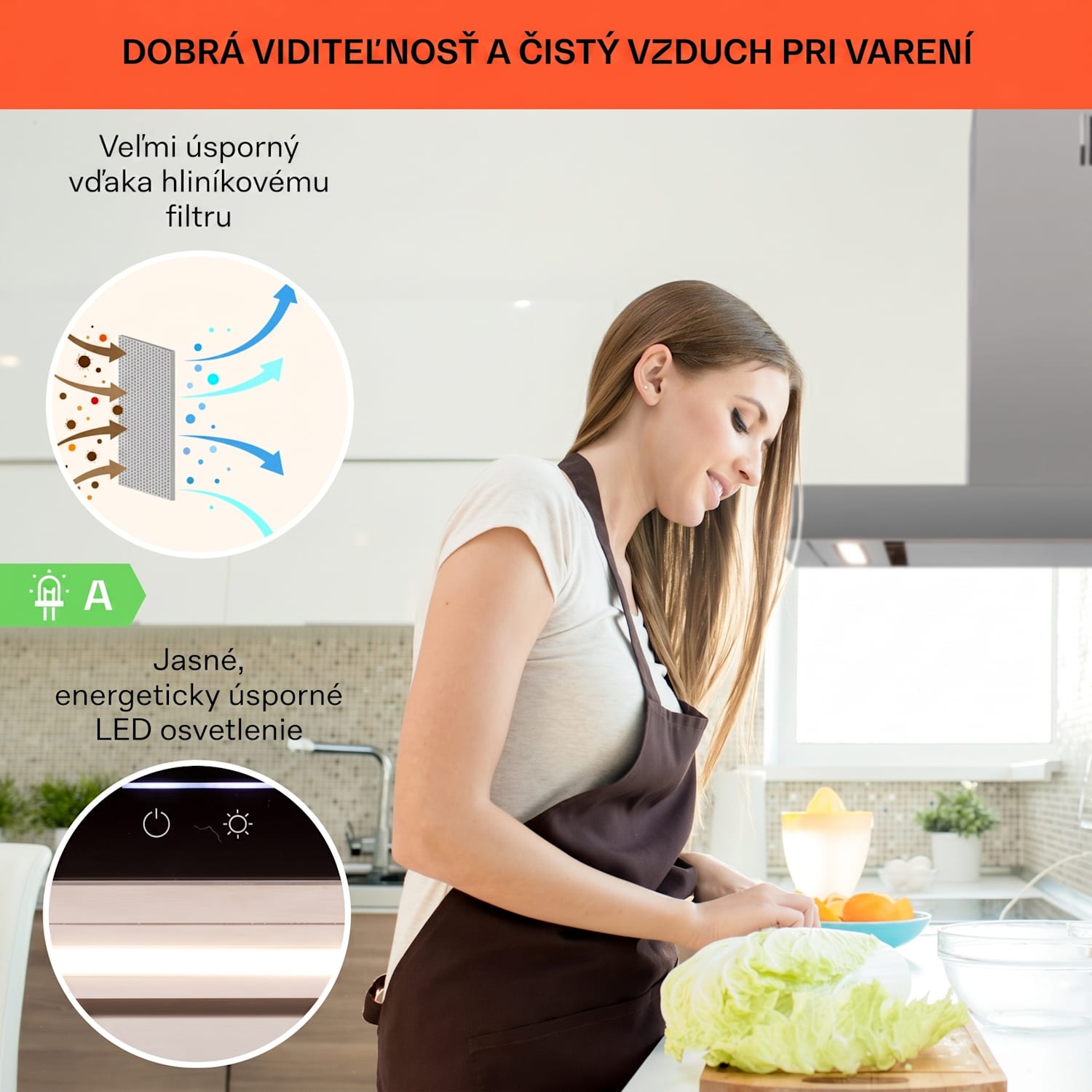 Alinea 60 Smart, digestor, 60 cm, nástenný, WiFi, A++, 500 m³/h, dotykový displej Čierna