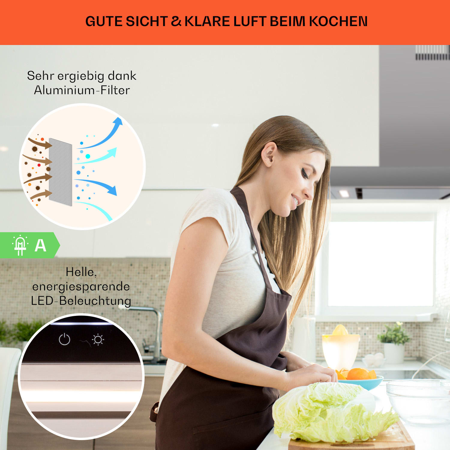 Alinea 90 Dunstabzugshaube 90cm Wandhaube WiFi A++ 500m³/h Touch 90 cm | Schwarz
