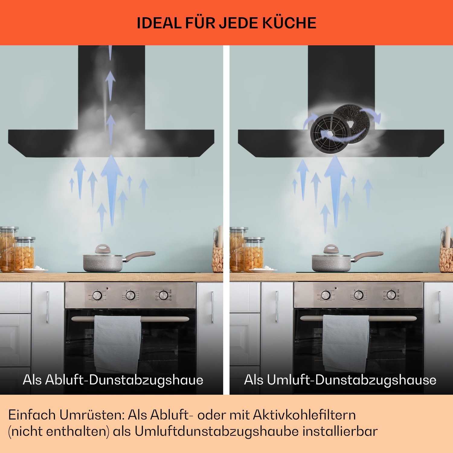 Alinea 90 Dunstabzugshaube 90cm Wandhaube WiFi A++ 500m³/h Touch 90 cm | Schwarz