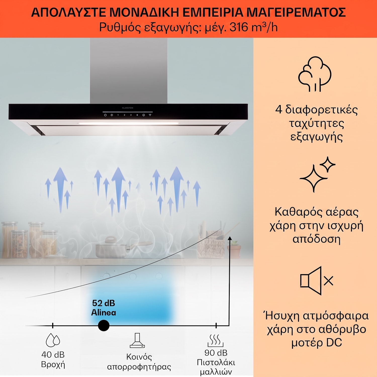 Alinea 90cm 555m³/h Απορροφητήρας Τοίχου Ασημί Μαύρο / Ασημί Μεταλλικό